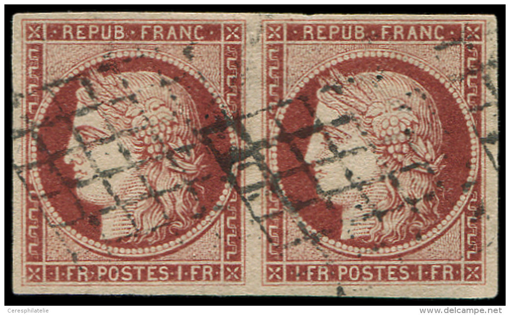 6b    1f. Carmin Fonc&eacute;, PAIRE Obl. GRILLE, TB. Br - Autres & Non Classés