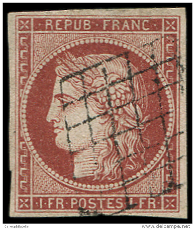 6A    1f. Rouge-brun, Obl. GRILLE, TTB, Certif. Calves - Other & Unclassified