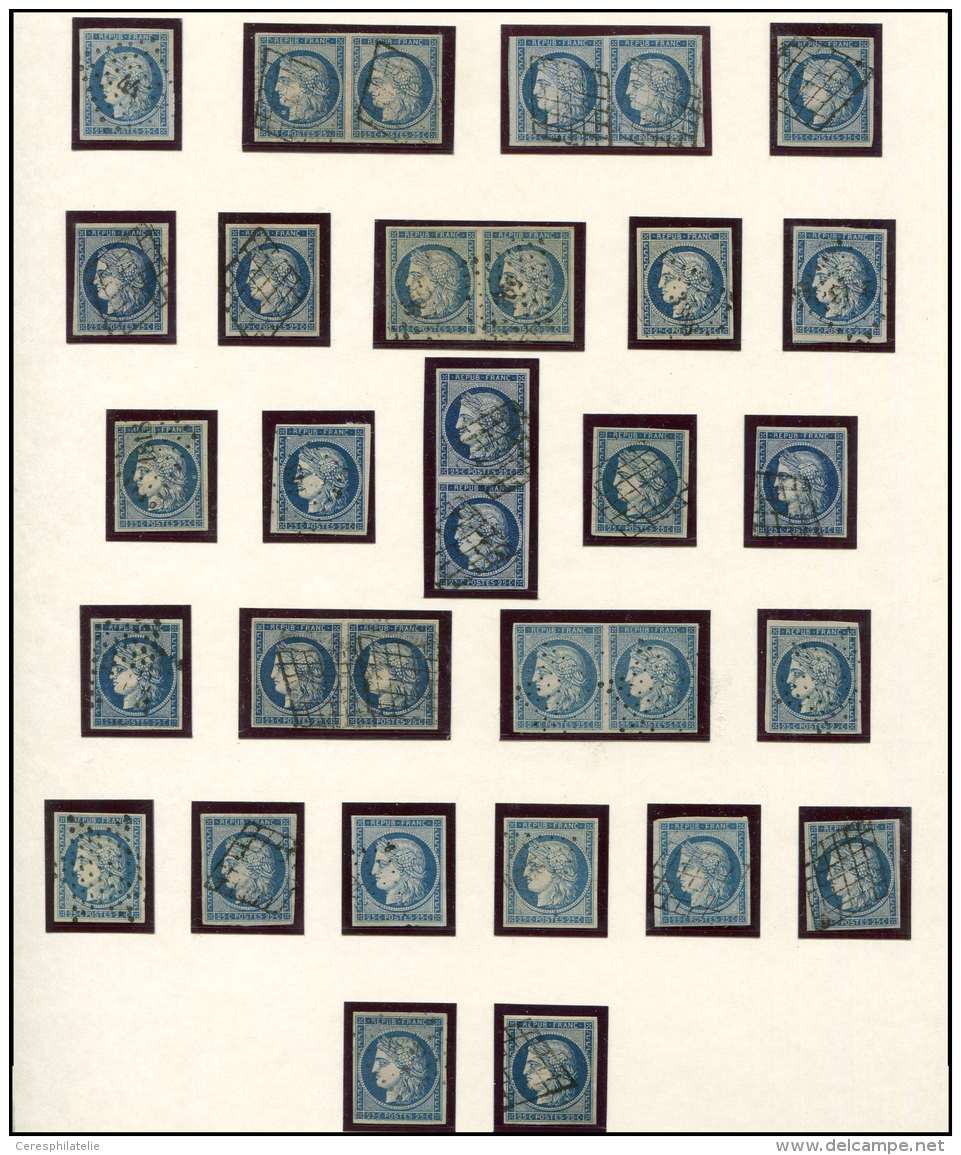 4 Et 4a, 25c. Bleu Et Bleu Fonc&eacute;, 20 Unit&eacute;s Et 6 Paires, Obl. GRILLE Ou PC, Dont Ex. Choisis, Bel Ensemble - Sonstige & Ohne Zuordnung