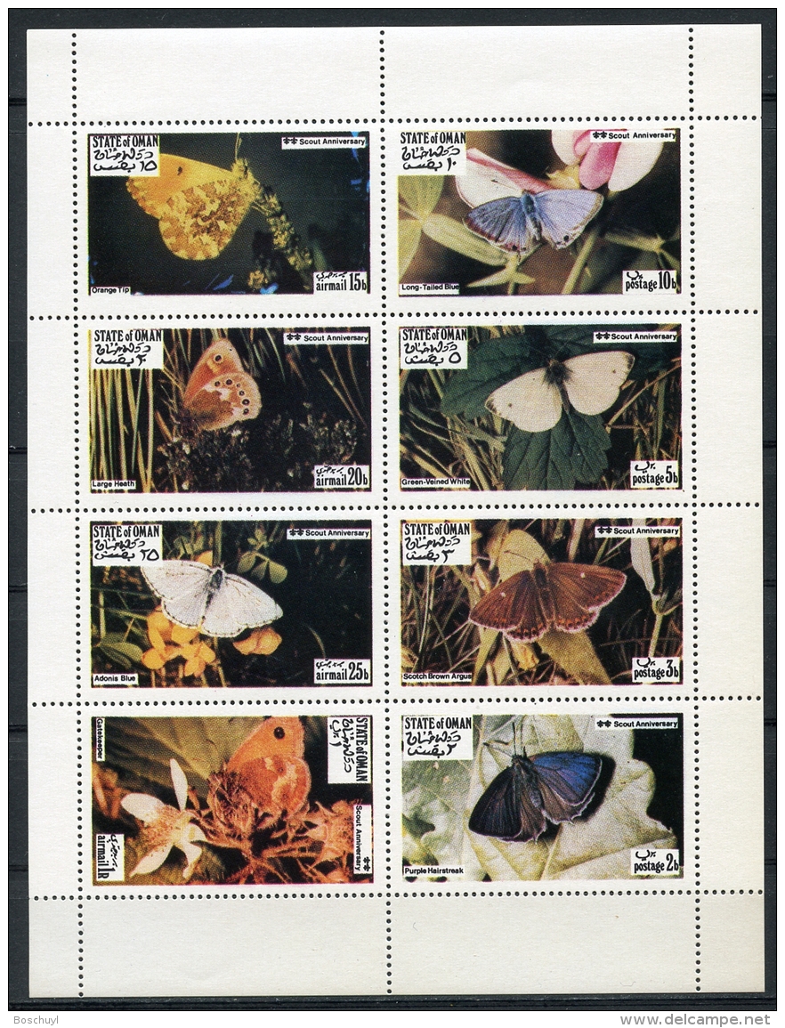 Oman, State Of Oman, Butterflies, MNH Perforated Cinderella Sheet - Oman