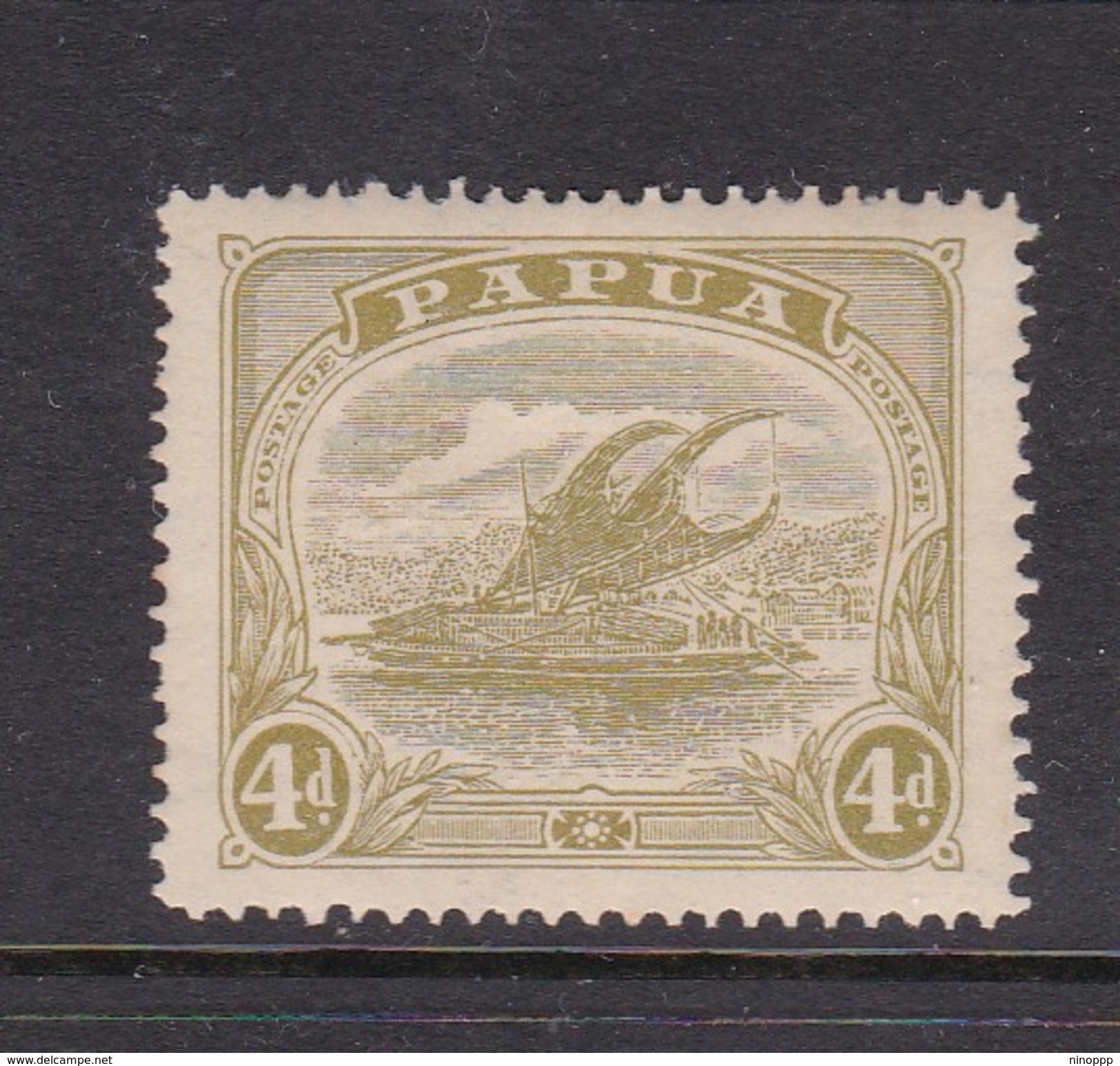 Papua SG 88 1911-15 Lakatoi 4d Pale Olive-green Mint Hinged - Papouasie-Nouvelle-Guinée