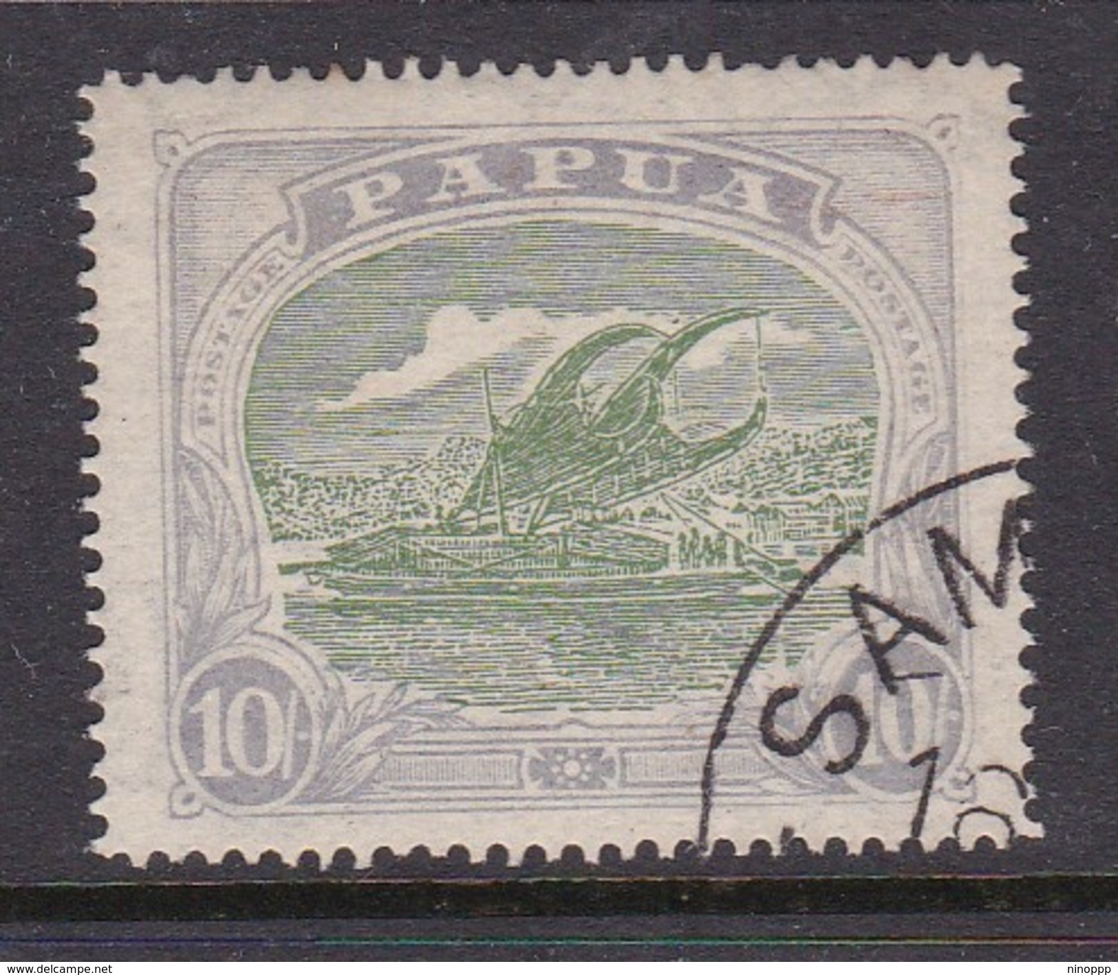 Papua SG 105 1916-31 Lakatoi 10 Shillings Green And ;pale Ultramarine Used - Papua New Guinea