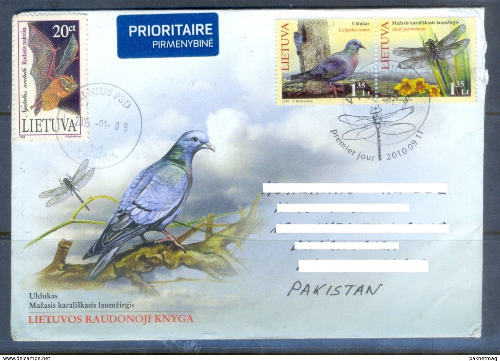 D556- Used Cover Post To Pakistan From Lithuania. Insect. Pegion. Bat. Animals. - Lithuania