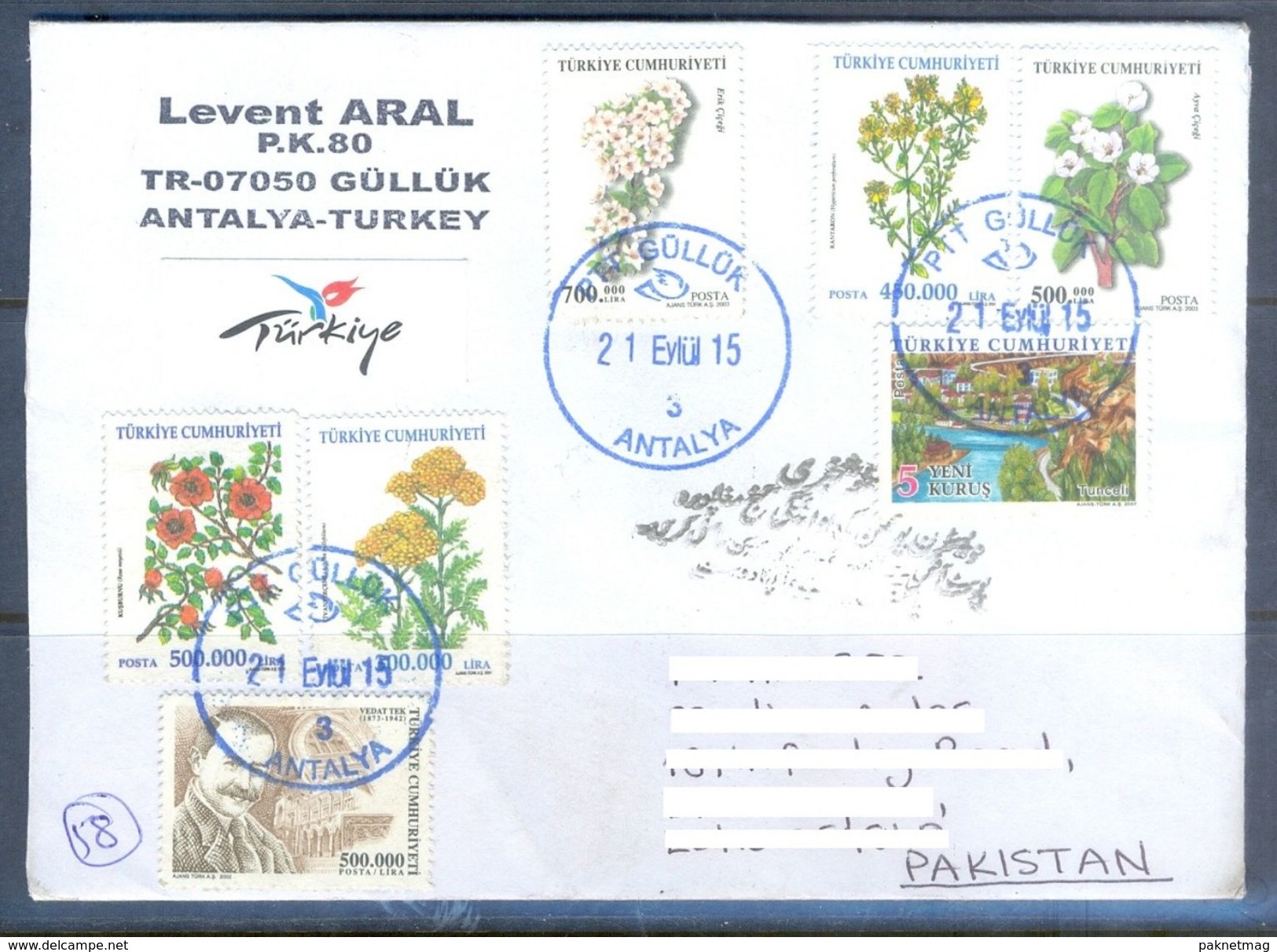 D559- Used Cover Post To Pakistan From Turkey. Plants. Flowers. - Other & Unclassified
