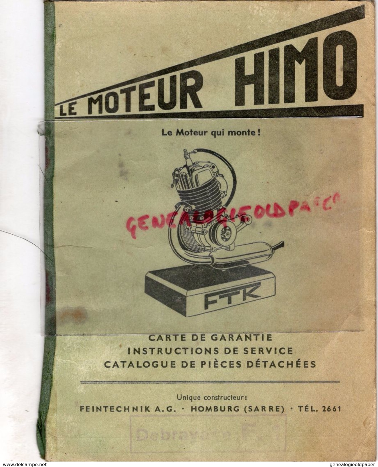 ALLEMAGNE- LE MOTEUR HIMO TYPE 51- FTK- FEINTECHNIK A.G. HOMBURG-SARRE- 1953- - Automovilismo