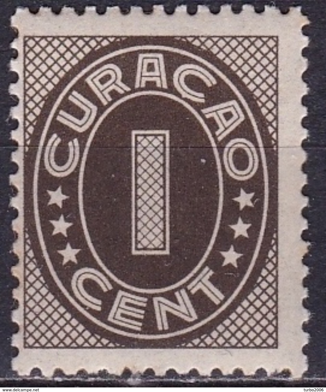 CURACAO 1942 Cijfer Indische Druk 1 Cent Bruin NVPH 153 Postfris - Curaçao, Nederlandse Antillen, Aruba