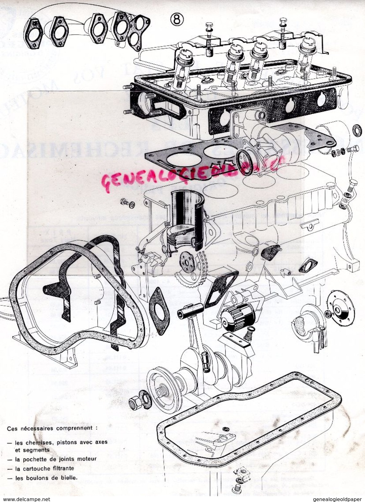 PEUGEOT -PLAN POUR REMETTRE EN ETAT VOS MOTEURS UTILISEZ LES PIECES DE RECHEMISAGE - 203-403- 204-404-504- - Automobil