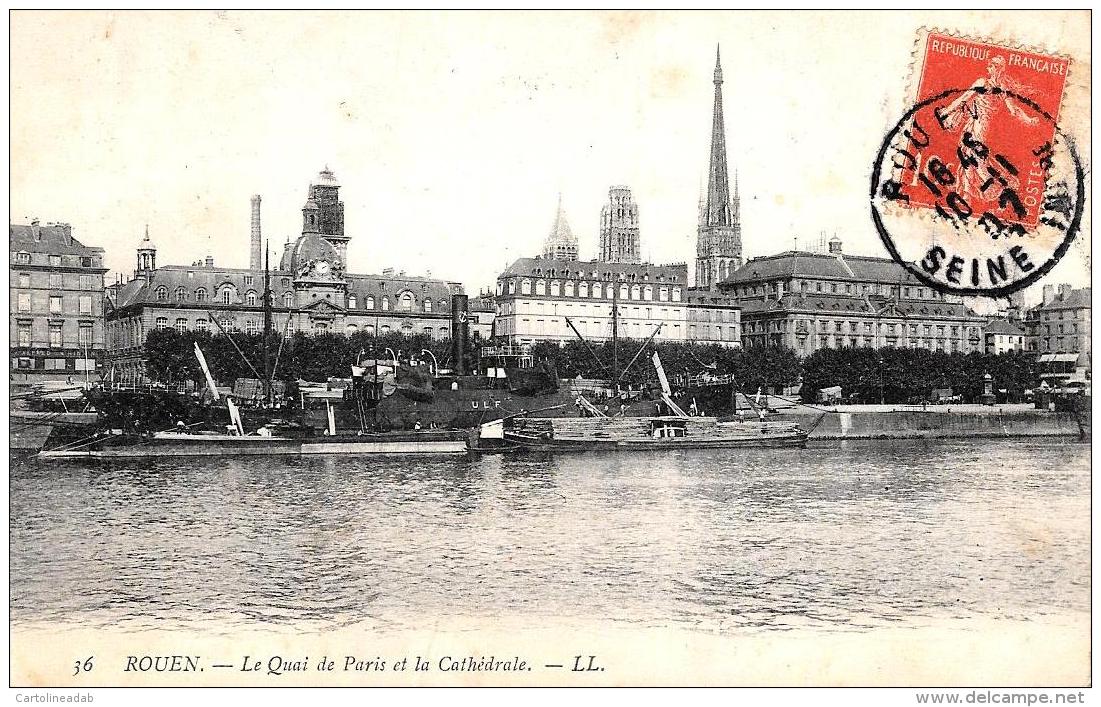 [DC10427] CPA - FRANCIA - ROUEN - LE QUAI DE PARIS ET LA CATHEDRALE - Viaggiata - Old Postcard - Rouen