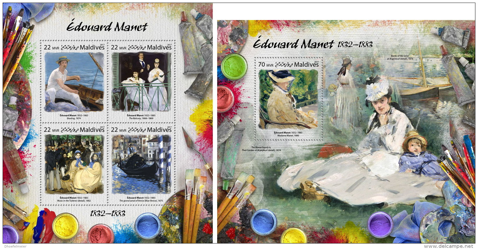 MALDIVES 2017 ** Edouard Manet Paintings Gemälde Peintures M/S+S/S - OFFICIAL ISSUE - DH1724 - Sonstige & Ohne Zuordnung