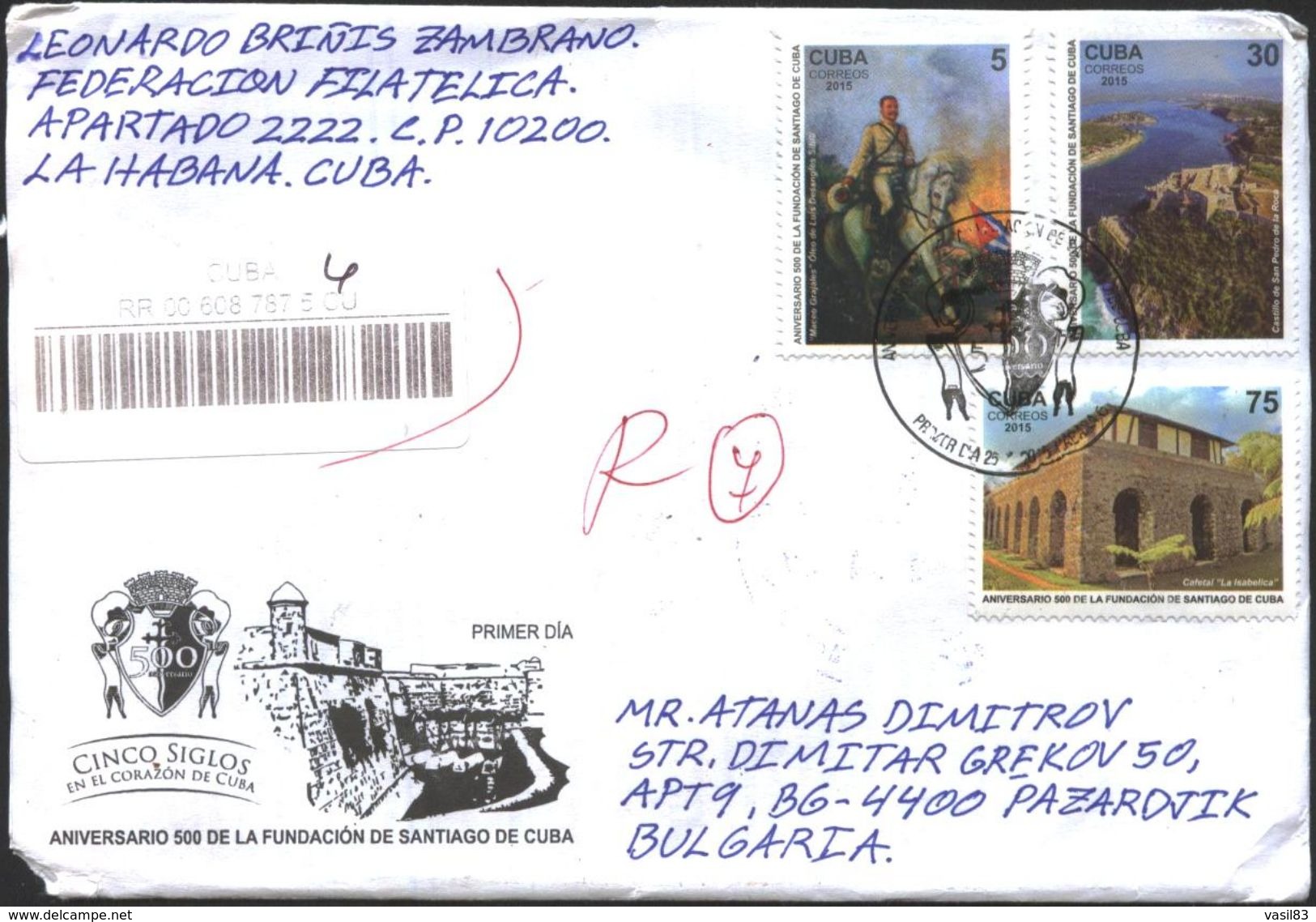 Mailed FDC-s 500 Years Santiago De Cuba 2015 From  Cuba - Brieven En Documenten