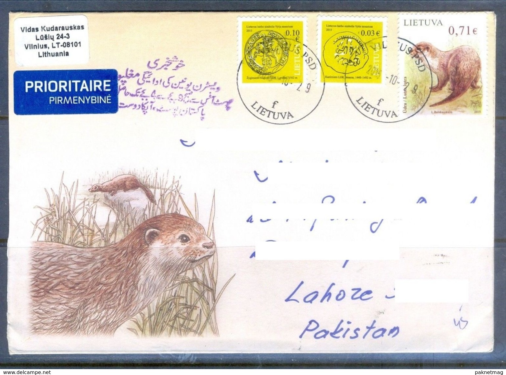 D605- Used Cover Post To Pakistan From Lithuania. Animals. Plants - Lithuania