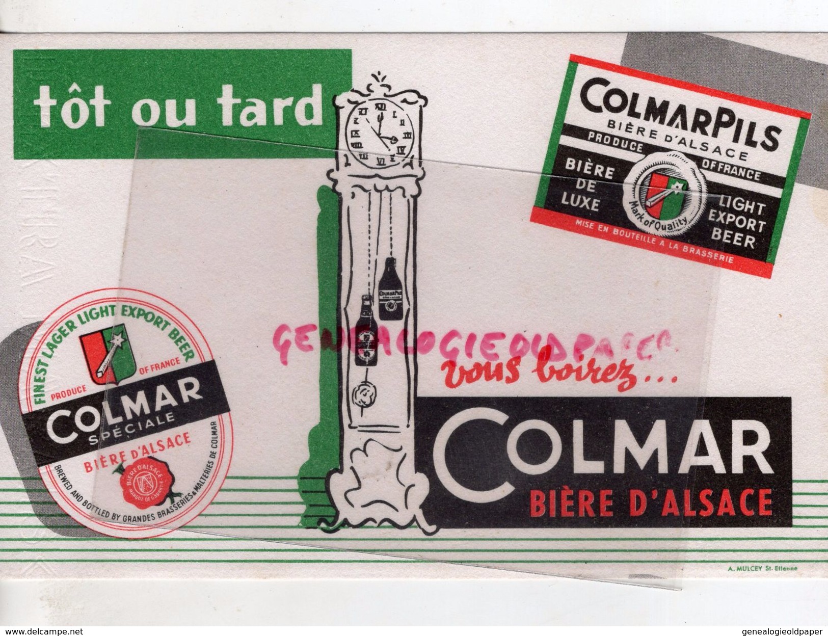 68 - COLMAR- BUVARD COLMAR PILS- BIERE ALSACE- PENDULE COMTOISE- - Liquor & Beer