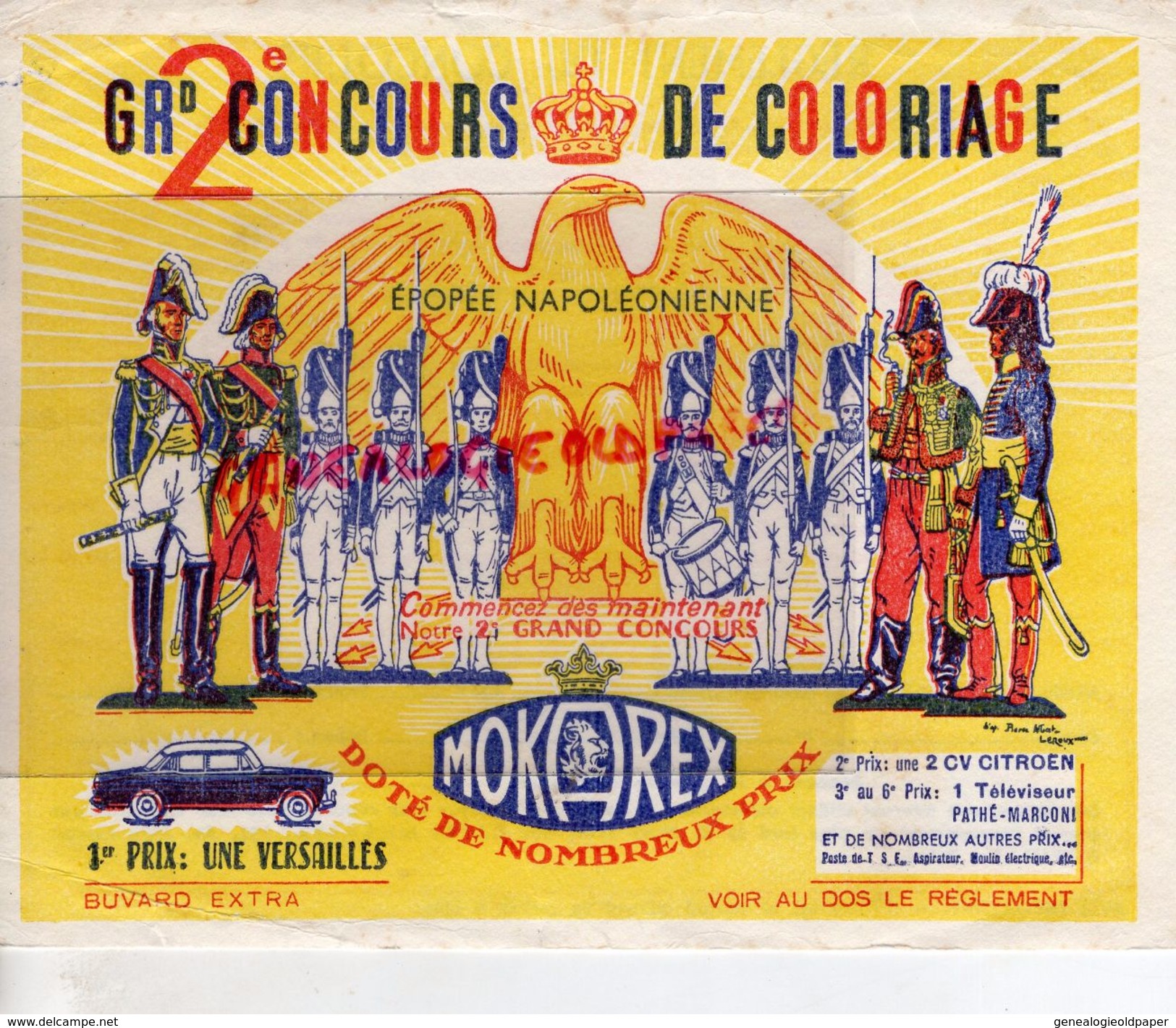 93- EPINAY SUR SEINE- BUVARD GRAND 2 EME CONCOURS COLORIAGE- CAFES MOKAREX- EPOPEE NAPOLEON- VOITURE VERSAILLES CITROEN - Kaffee & Tee