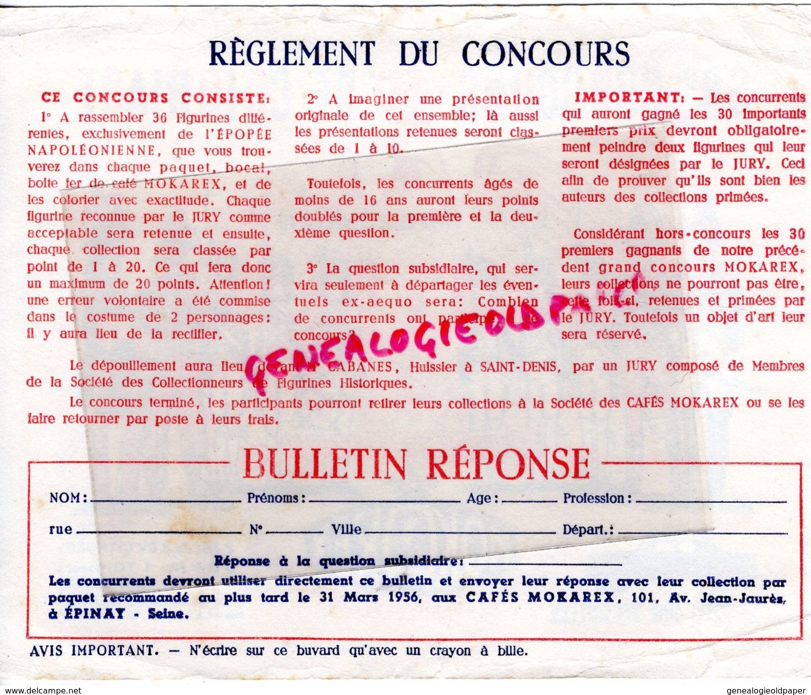 93- EPINAY SUR SEINE- BUVARD GRAND 2 EME CONCOURS COLORIAGE- CAFES MOKAREX- EPOPEE NAPOLEON- VOITURE VERSAILLES CITROEN - Kaffee & Tee