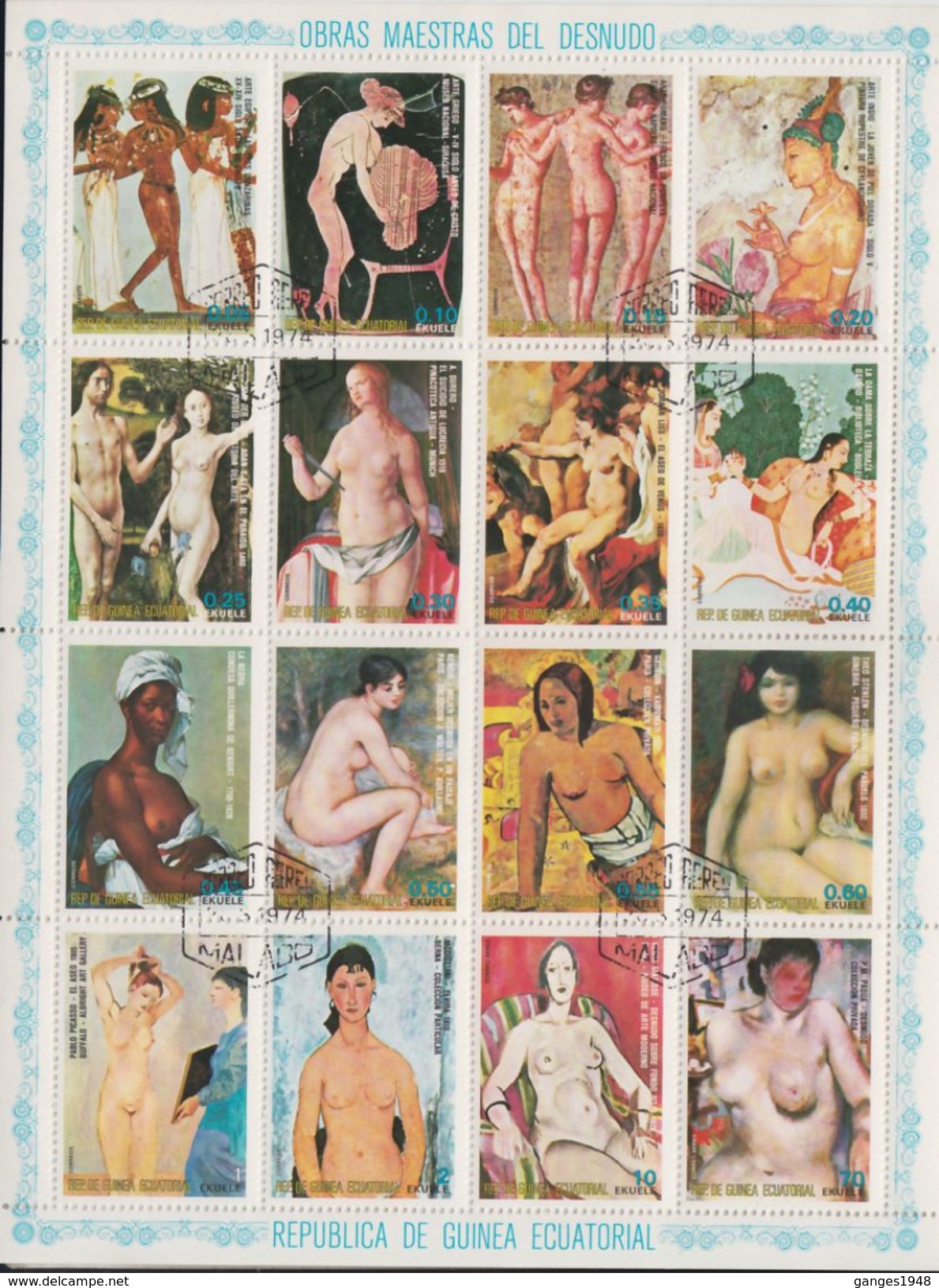 Nude  Paintings  Nudity  Nus  Nudi  Republique De Guinee Equatorial  16v  S/s  Cto  Used  # 91622 - Nudes