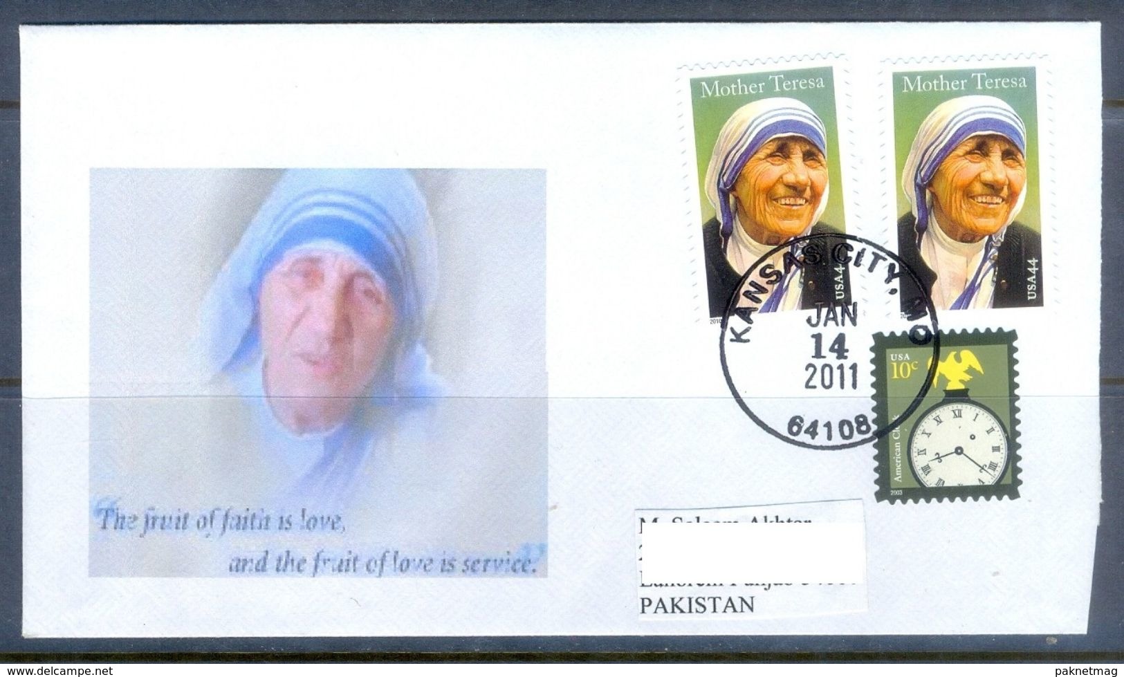 D633- FDC Of USA.  Mother Teresa. Famous People. - Other & Unclassified