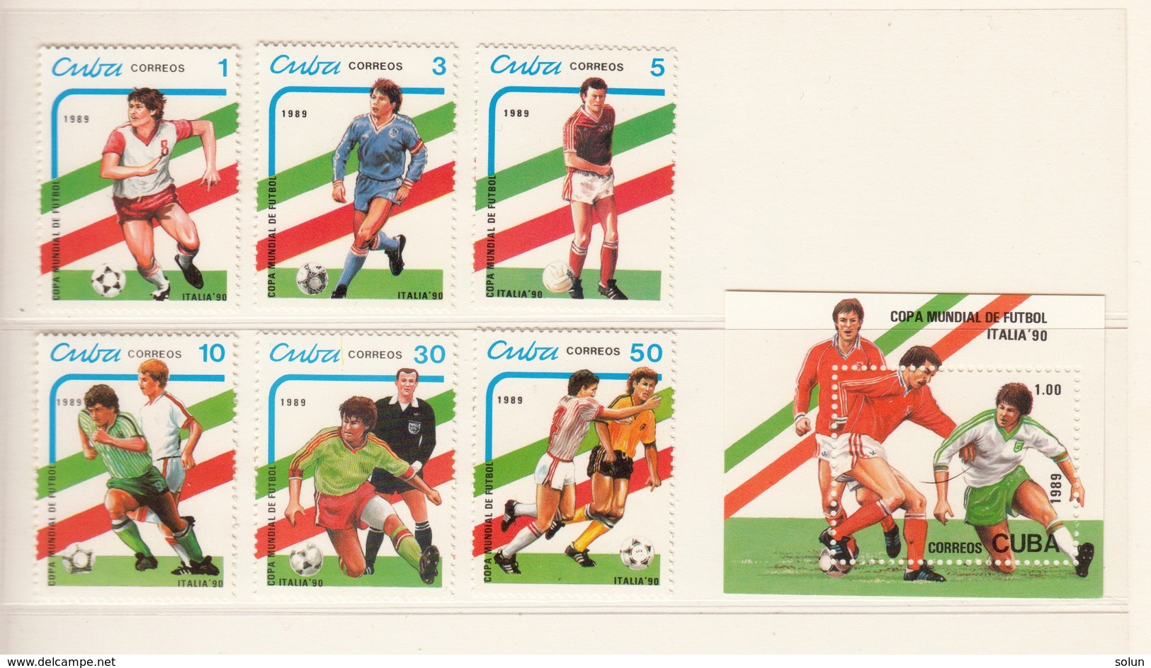 CUBA 1989 FOOTBALL SOCCER WORLD CUP ITALY ITALIA 1990 6 STAMPS MNH + BLOCK MINISHEET MNH - Neufs