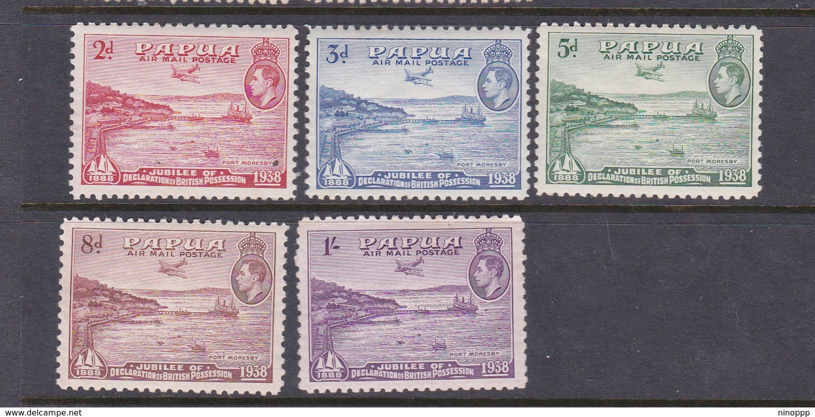 Papua SG 158-162  1938 Air 50th Anniversary Of Declaration Of British Possession, Mint Hinged Set - Papua New Guinea