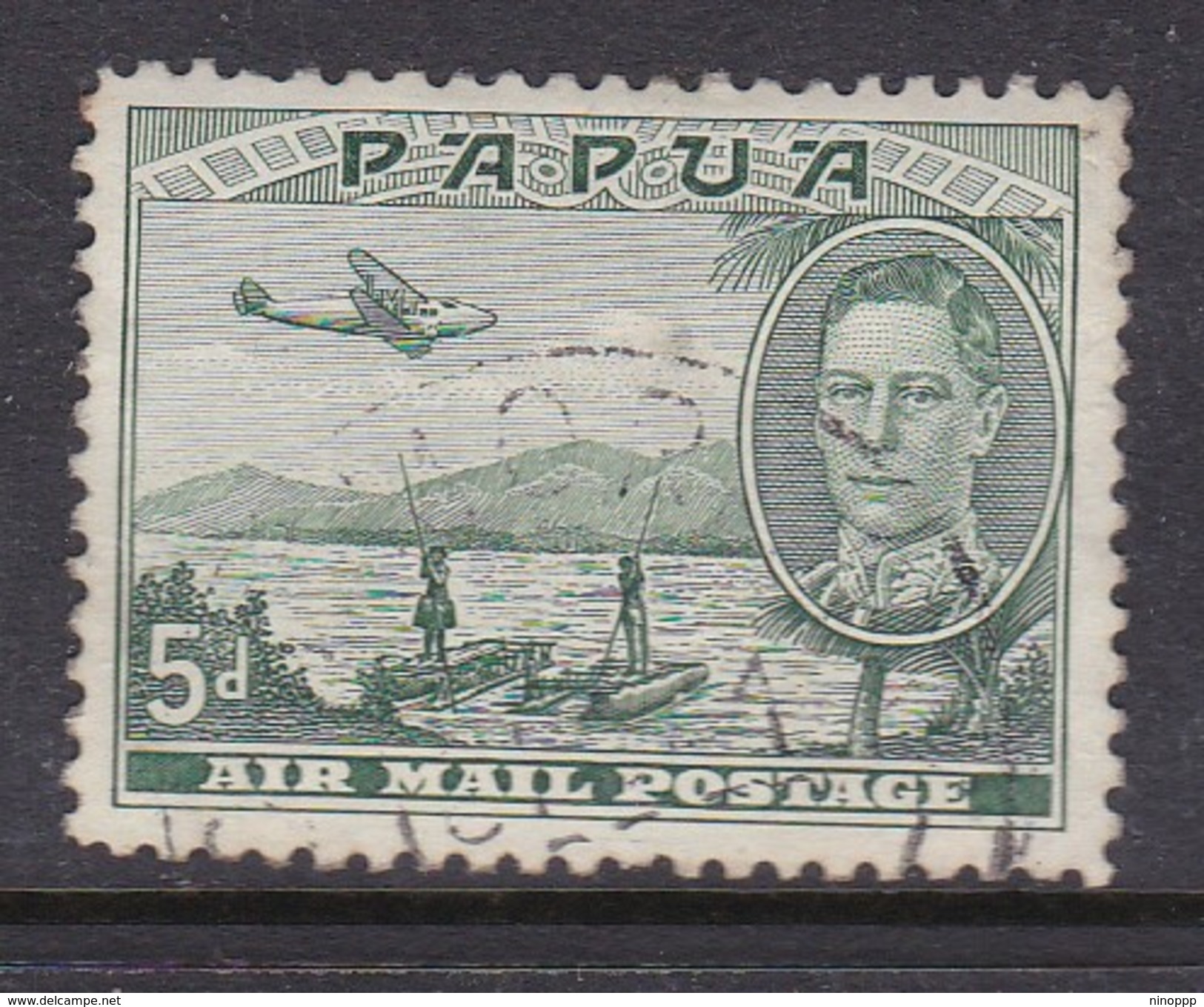 Papua SG 165  1939 Air Natives Poling Rafts 5d Green Used - Papua New Guinea