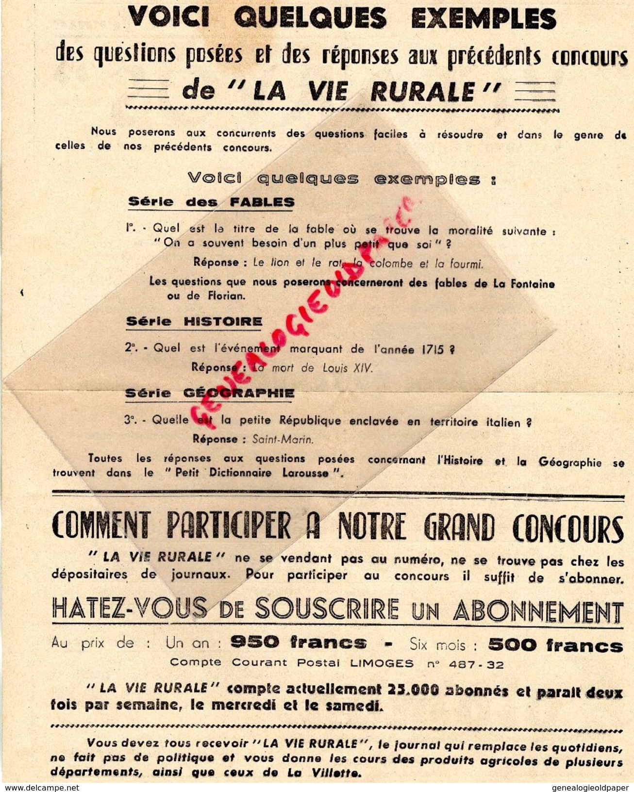 87- LIMOGES- LA VIE RURALE 26-11-1949- GRAND CONCOURS DES VEILLEES- 4 CV RENAULT-PAIRE DE BOEUFS-VELO MOTEUR BICYCLETTE - Cars