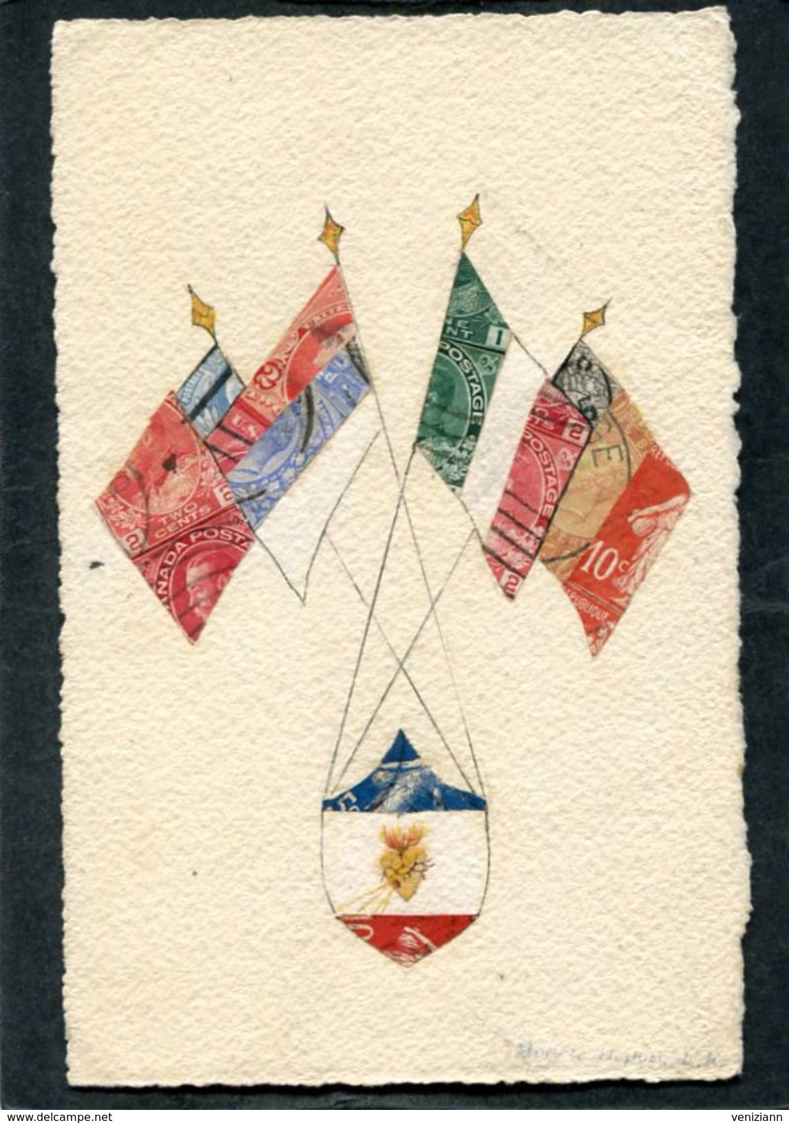 CPA - Drapeaux Alliés Réalisés Dans Les Timbres - Guerre 1914-18