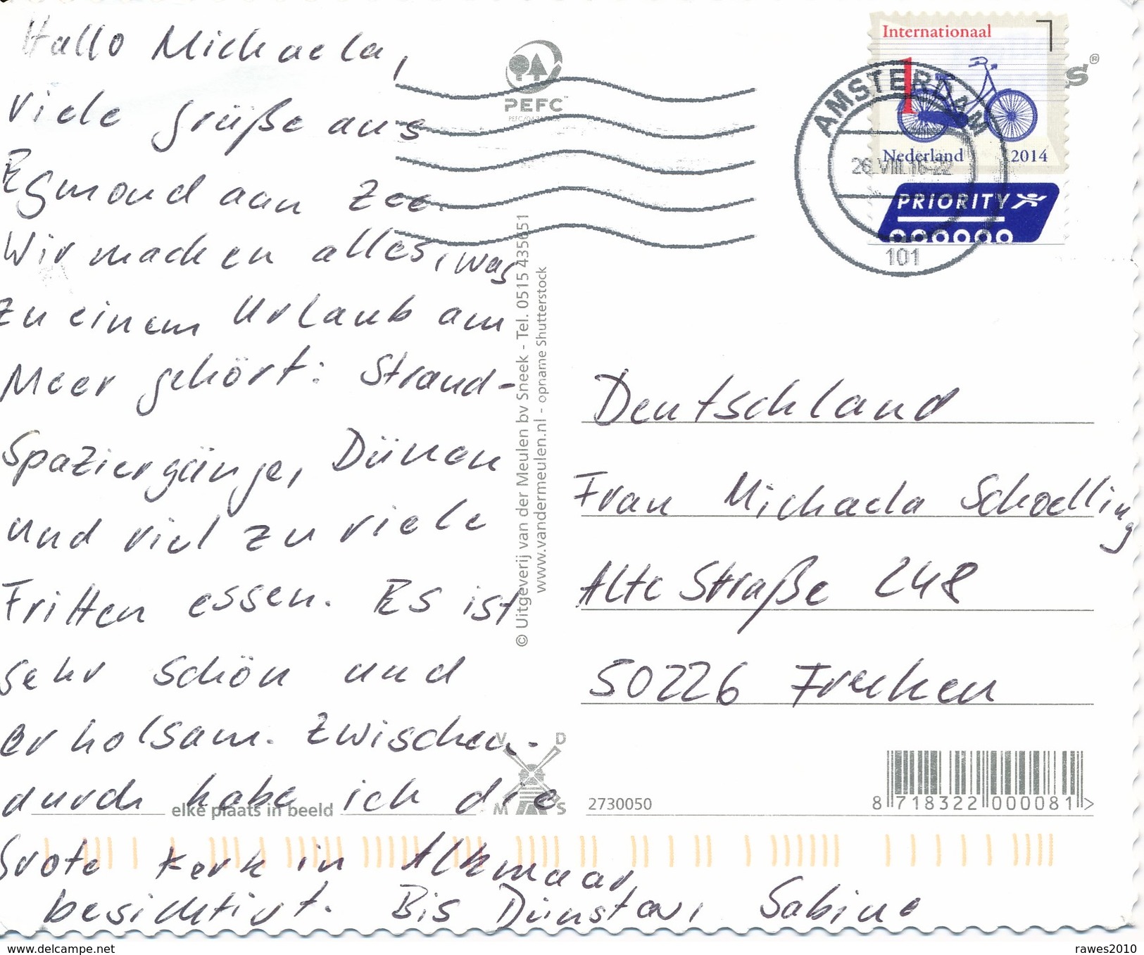 Niederlande Mi. 3205 Fahrrad TGST Amsterdam - Postkarte Nach Deutschland - Briefe U. Dokumente