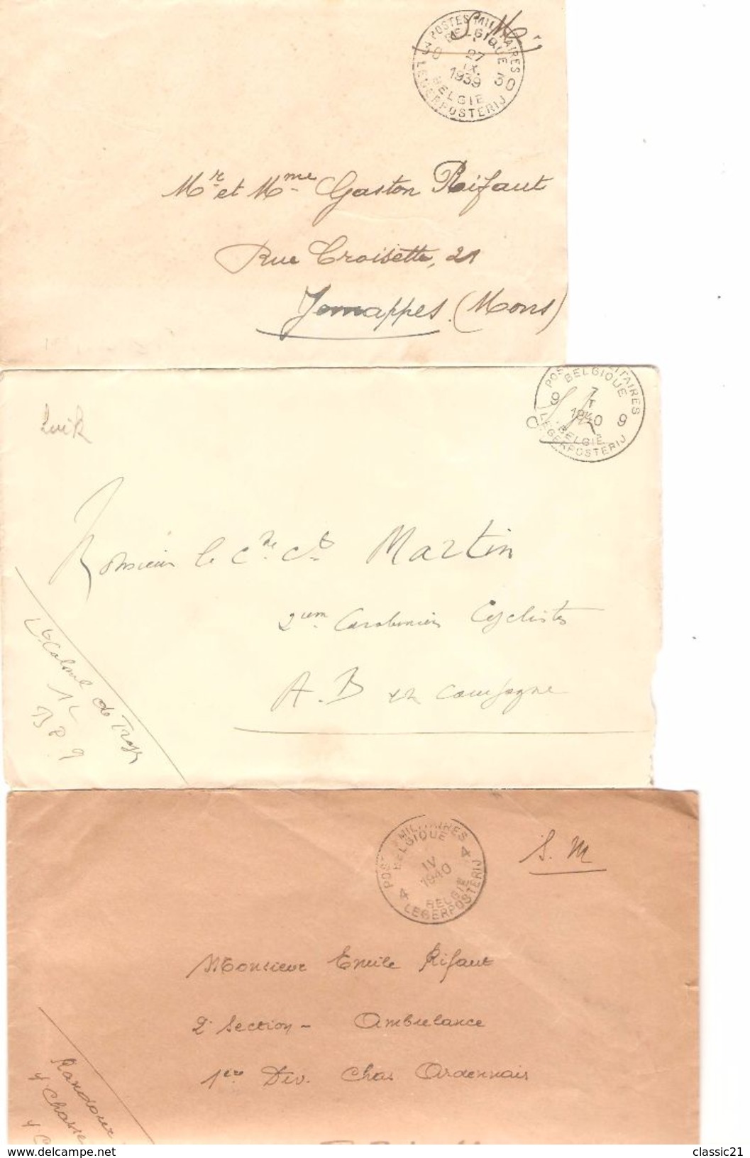 3 Lettres SM PMB-BLP 30 27/9/1939- 9 7/1/1940 - 4 4/1940  509 - Guerre 40-45 (Lettres & Documents)