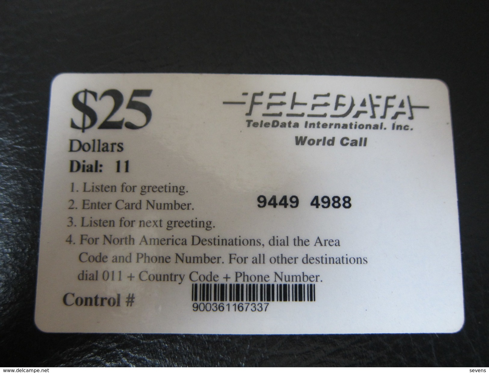 TeleDate World Call Remote Phonecard  , 25$ Facevalue And Text In Black Color,used For U.N. Force In Angola - Angola