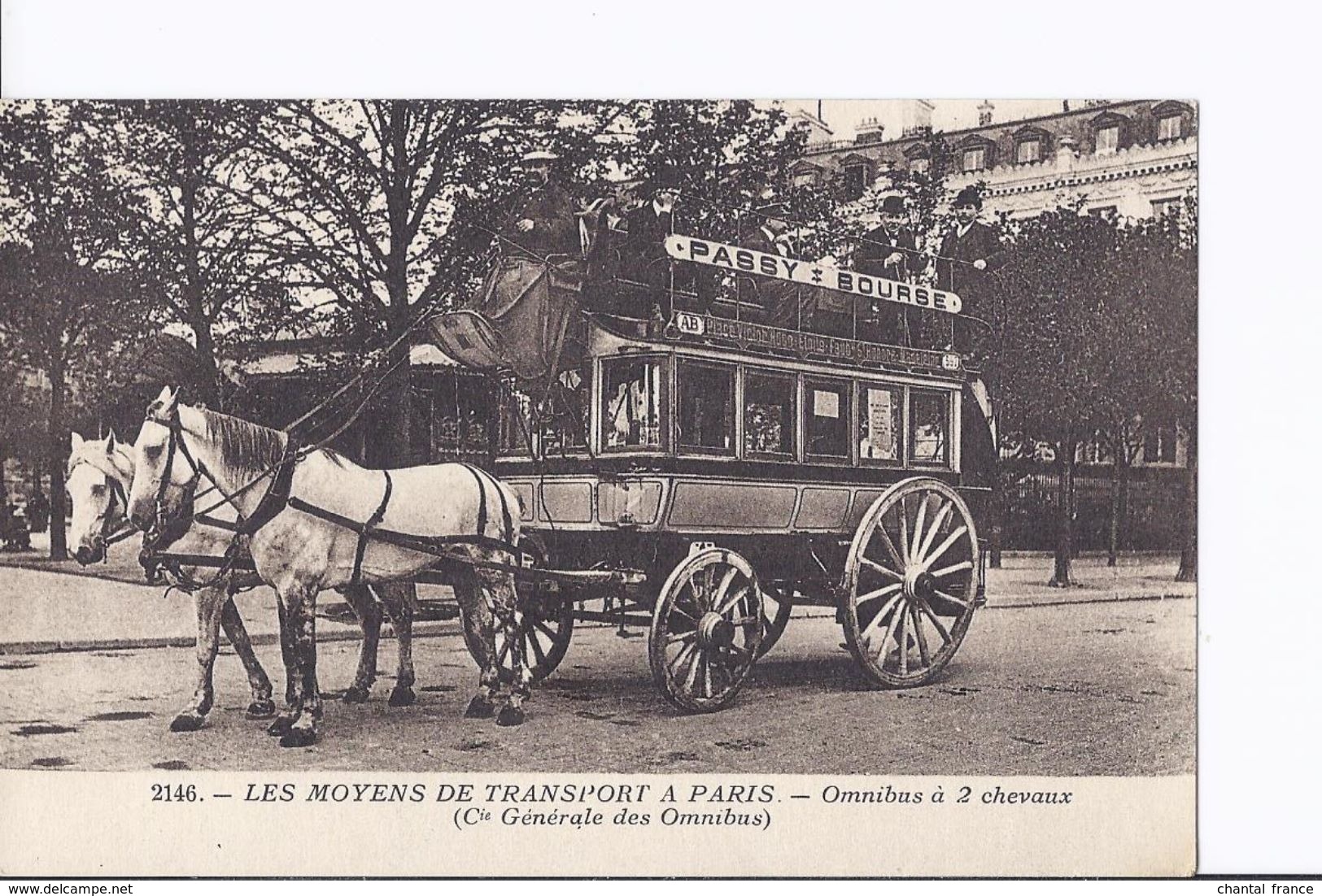 2 Cpa. Moyens De Transport. Omnibus à 2 Et 3 Chevaux. Passy/Bourse Et Menilmontant/Gare Montparnasse - Openbaar Vervoer