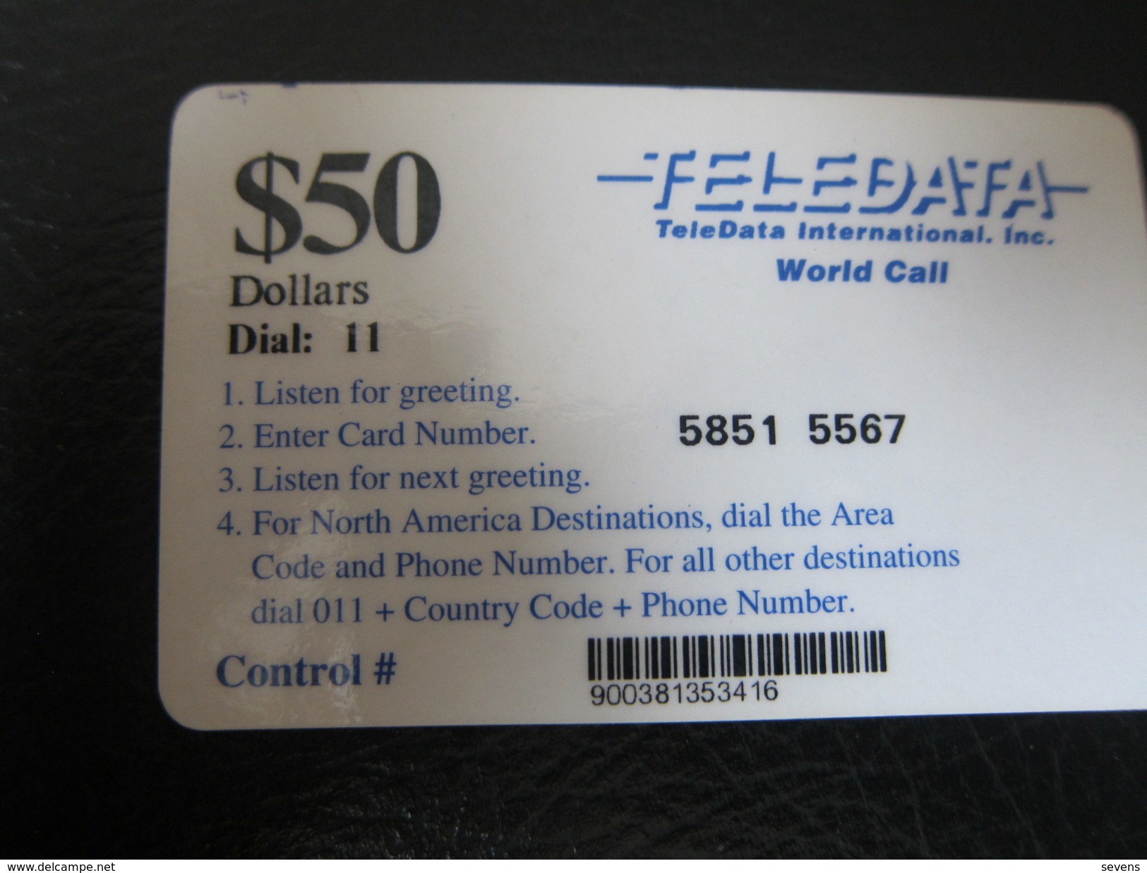 TeleDate World Call Remote Phonecard, 50$ Facevalue In Black Color And Text In Blue Color,used For U.N. Force In Angola - Angola