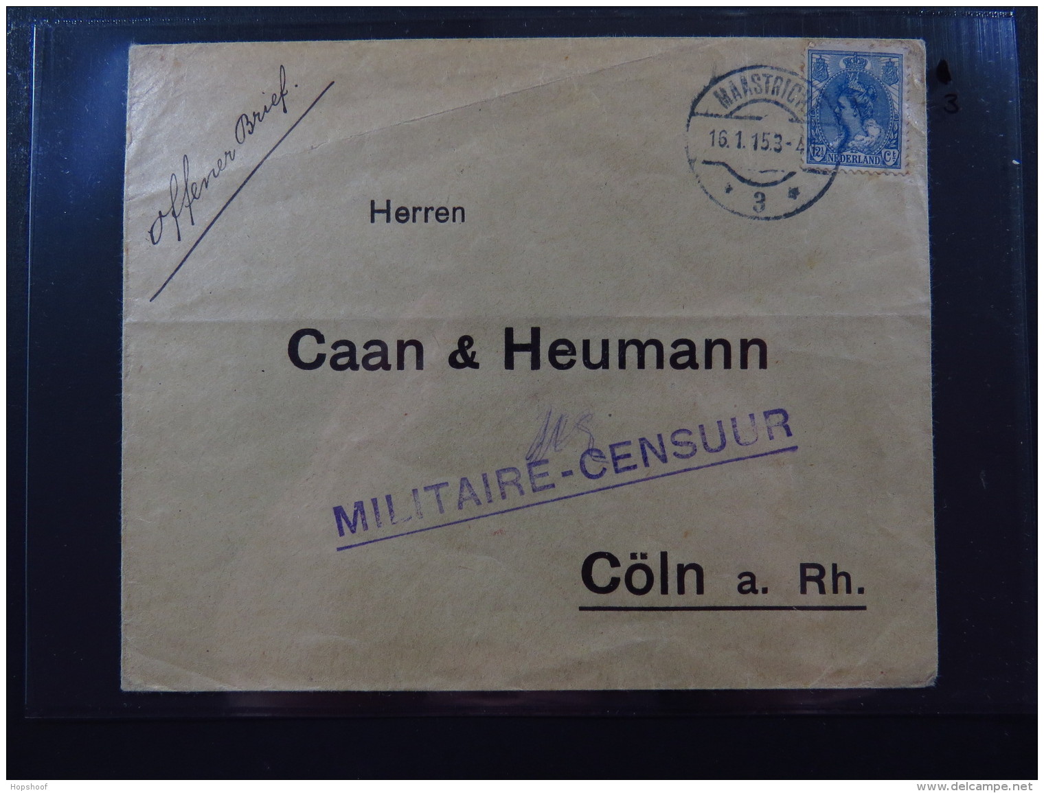 Cover Netherlands Maastricht 16-1-1915 12.5 Cent To Cóln A. Rh. Militaire-Censuur - Andere & Zonder Classificatie