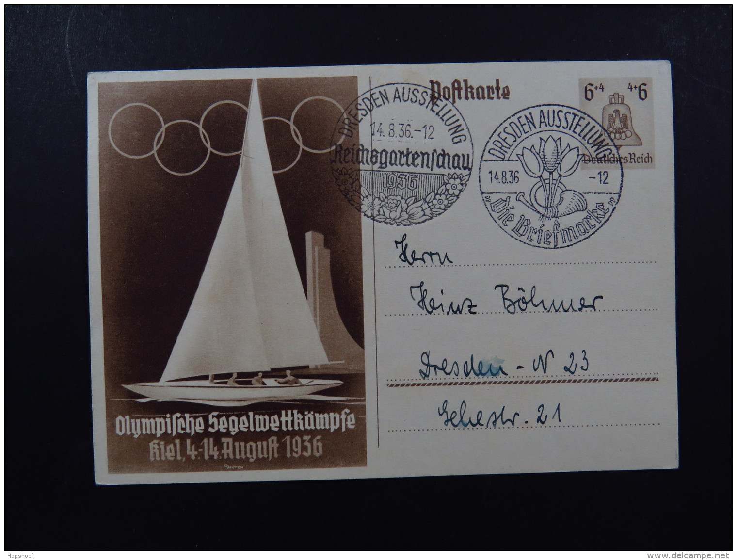 Postcard Dresden Ausstellung Reichsgartenschau 1936 14-08-1936 Die Briefmarke Olympische Segelwettkämpfe - Zonder Classificatie