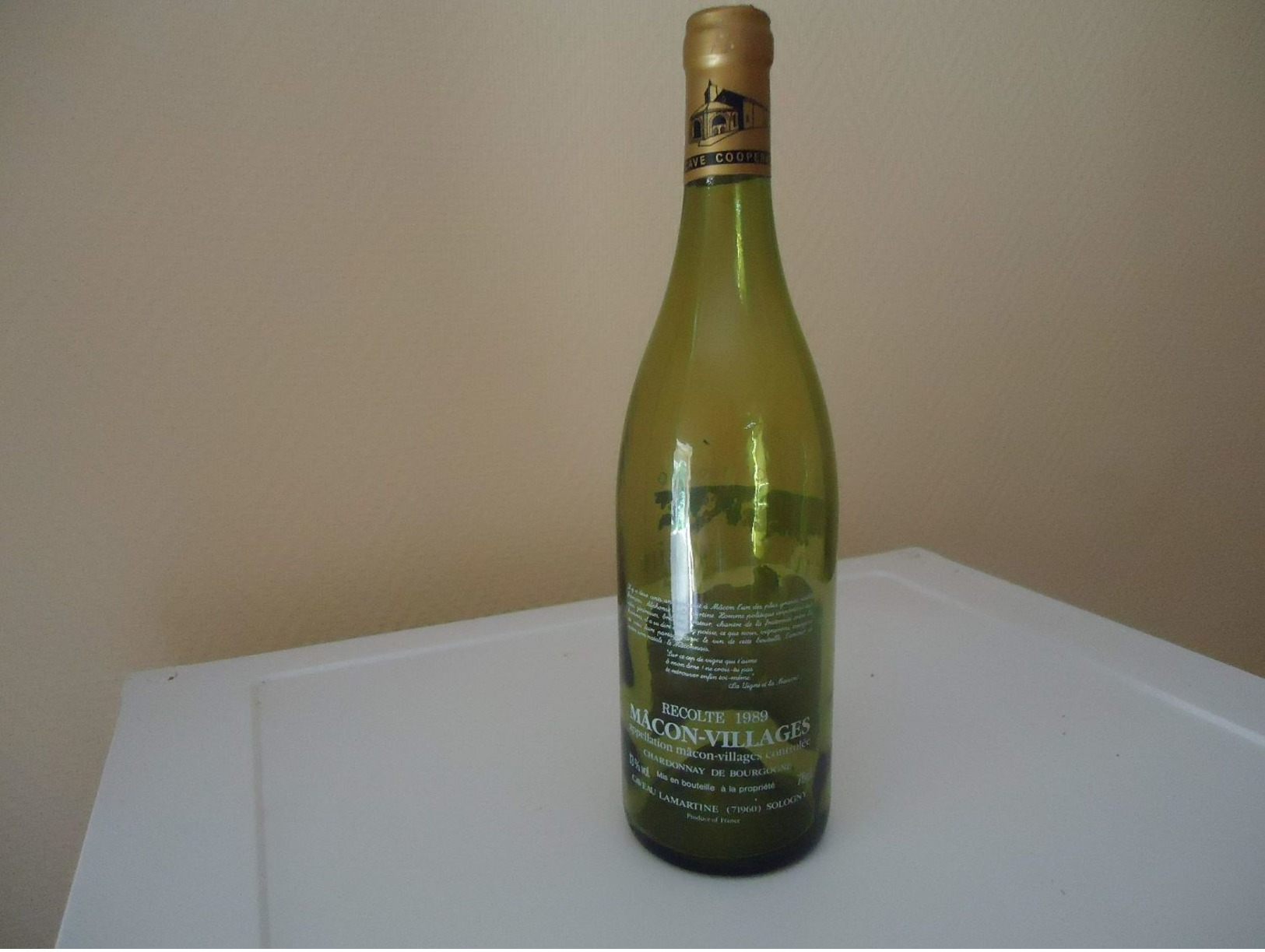 Bouteille Sérigraphiée - De 1989 - France - CUVEE LAMARTINE - Mâcon-villages - 71960 SOLOGNY - 0.75 L - Vide - - Vin