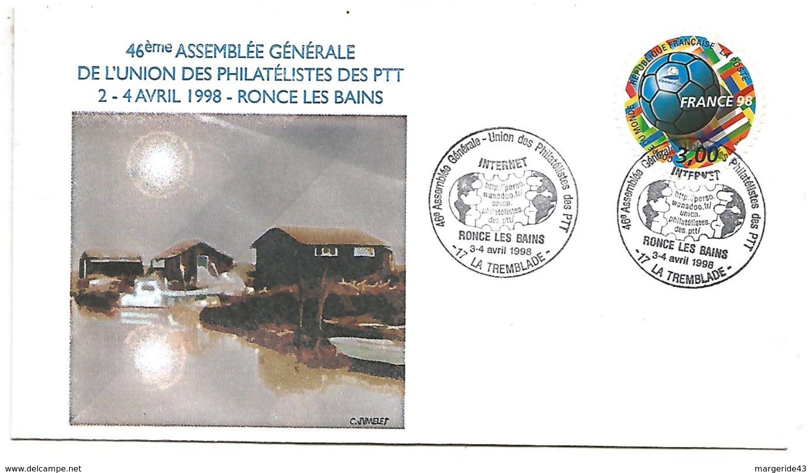 OBLITERATION ASSEMBLEE GENERALE DE L'UPPTT à LA TREMBLADE RONCE LES BAINS CHARENTE MARITIME 1998 - Poste Ferroviaire