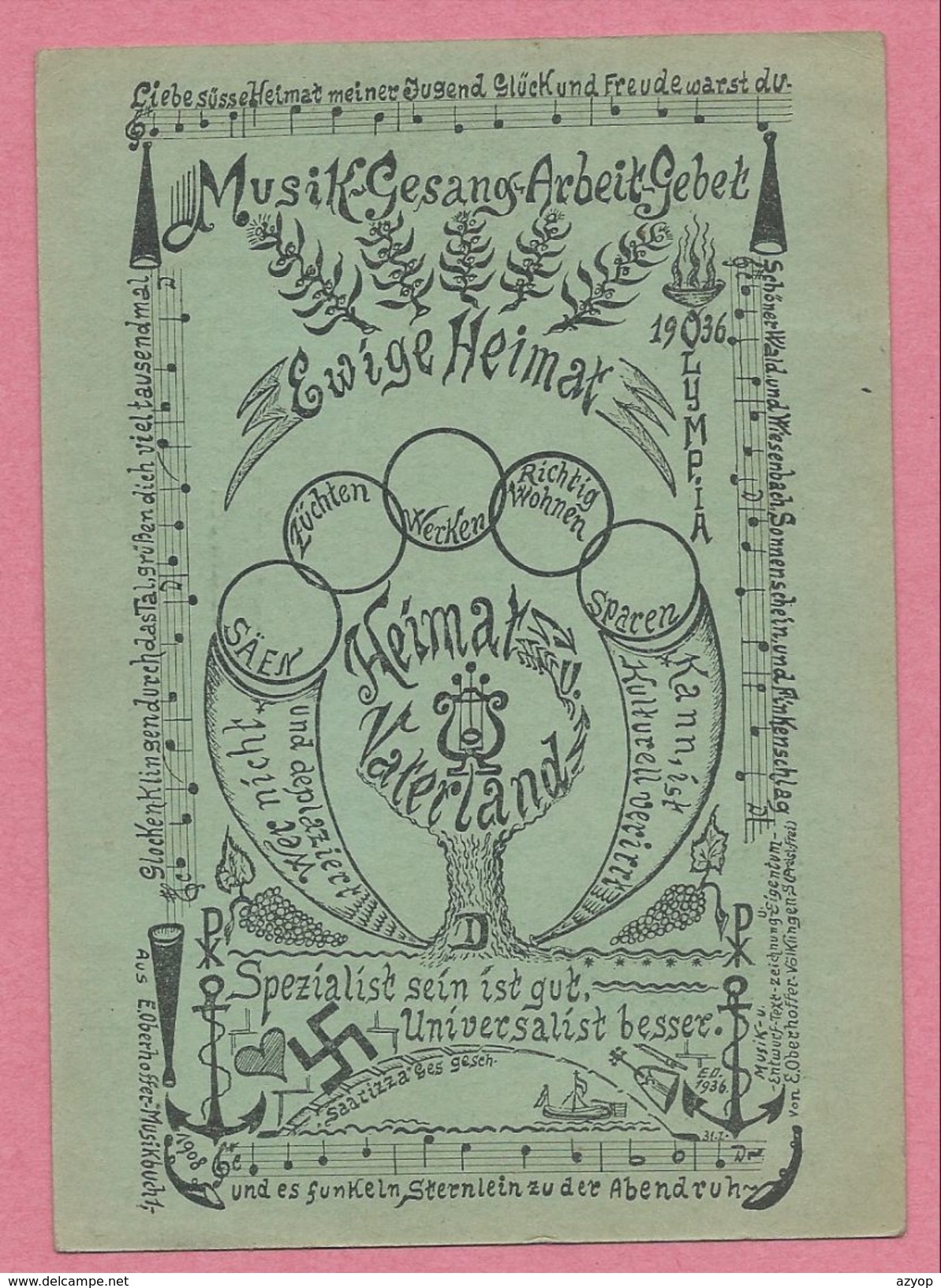 Musik Heimat Grüsse - Heimat Und Vaterland - Briefmarken Und Stempel Sehen - Olympia - Olympiade 1936 - 3 Scans - Guerra 1939-45