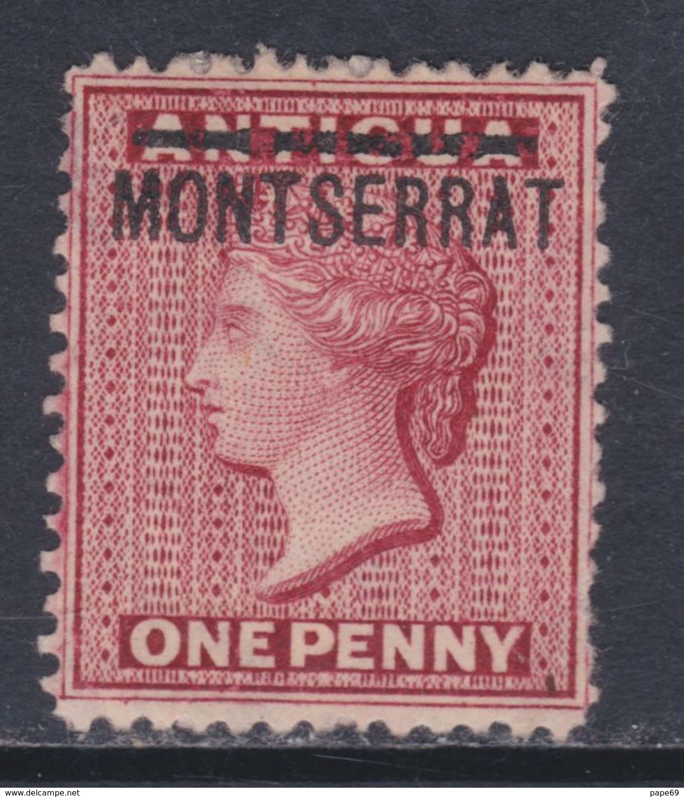 Montserrat N° 6 X Victoria 1 P., Carmin Dentelé 14, Trace De Charnière Sinon TB - Other & Unclassified