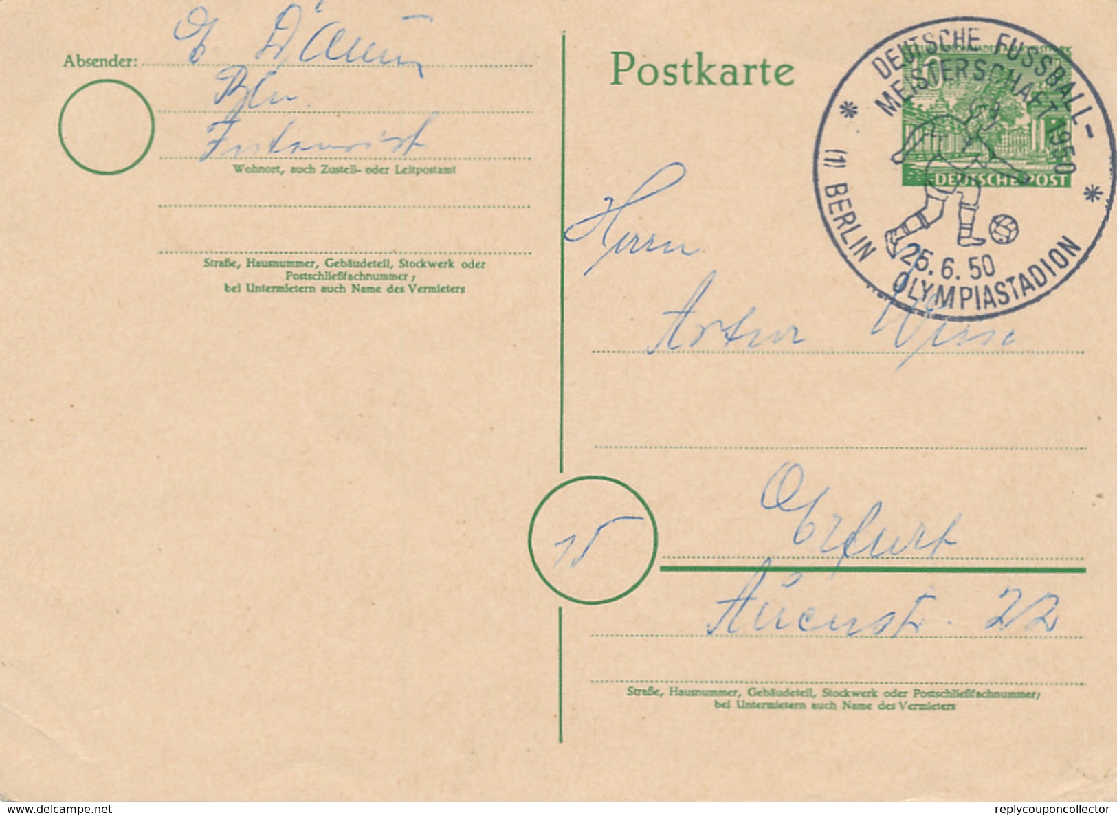 BERLIN - 1950 , Deutsche Fussball-Meisterschaft - Briefe U. Dokumente