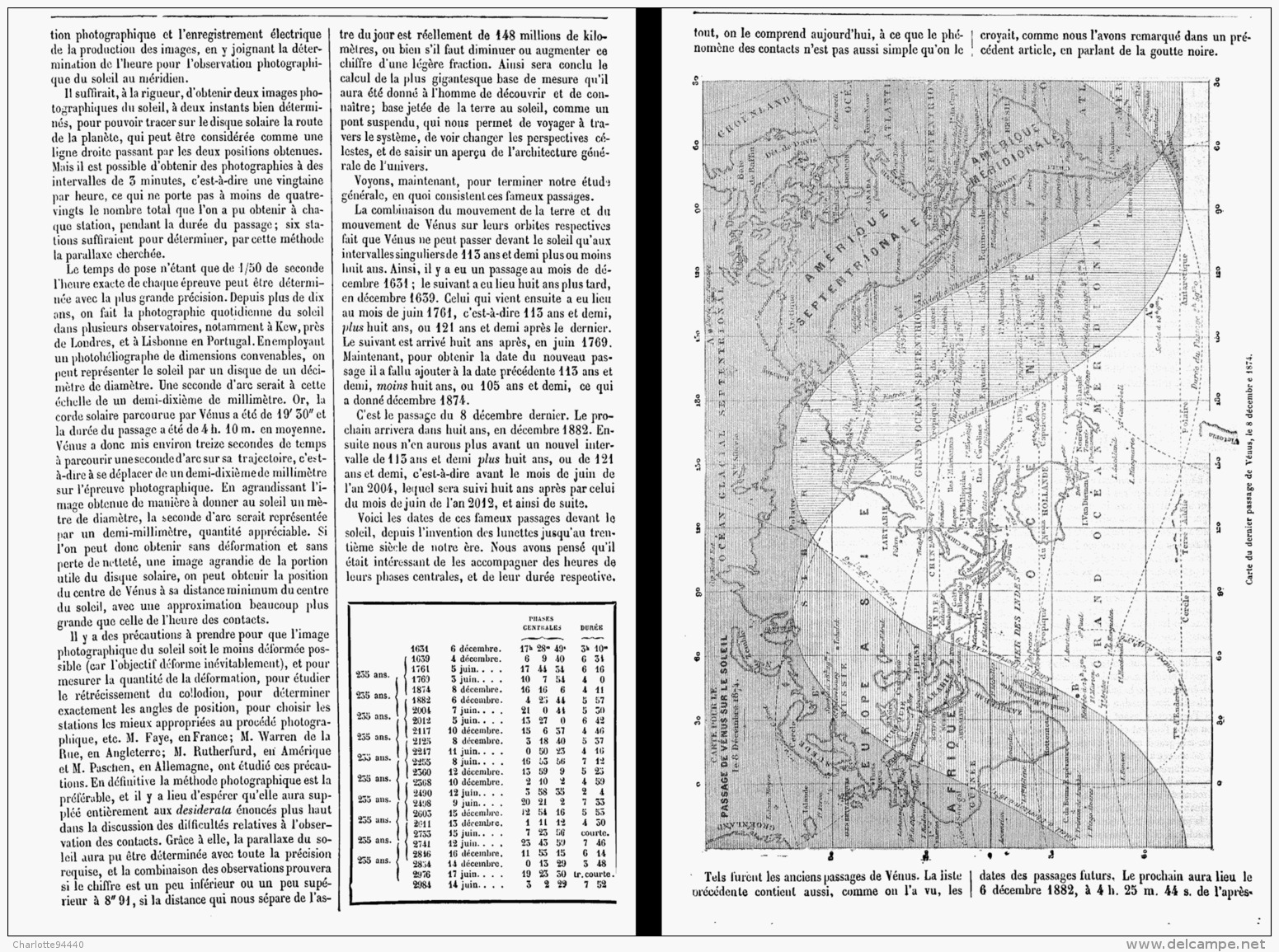 LE PASSAGE De VENUS  DE 1874  "  Les ANCIENS PASSAGES OBSERVES ET LES FUTURS   "  1875 - Astronomie