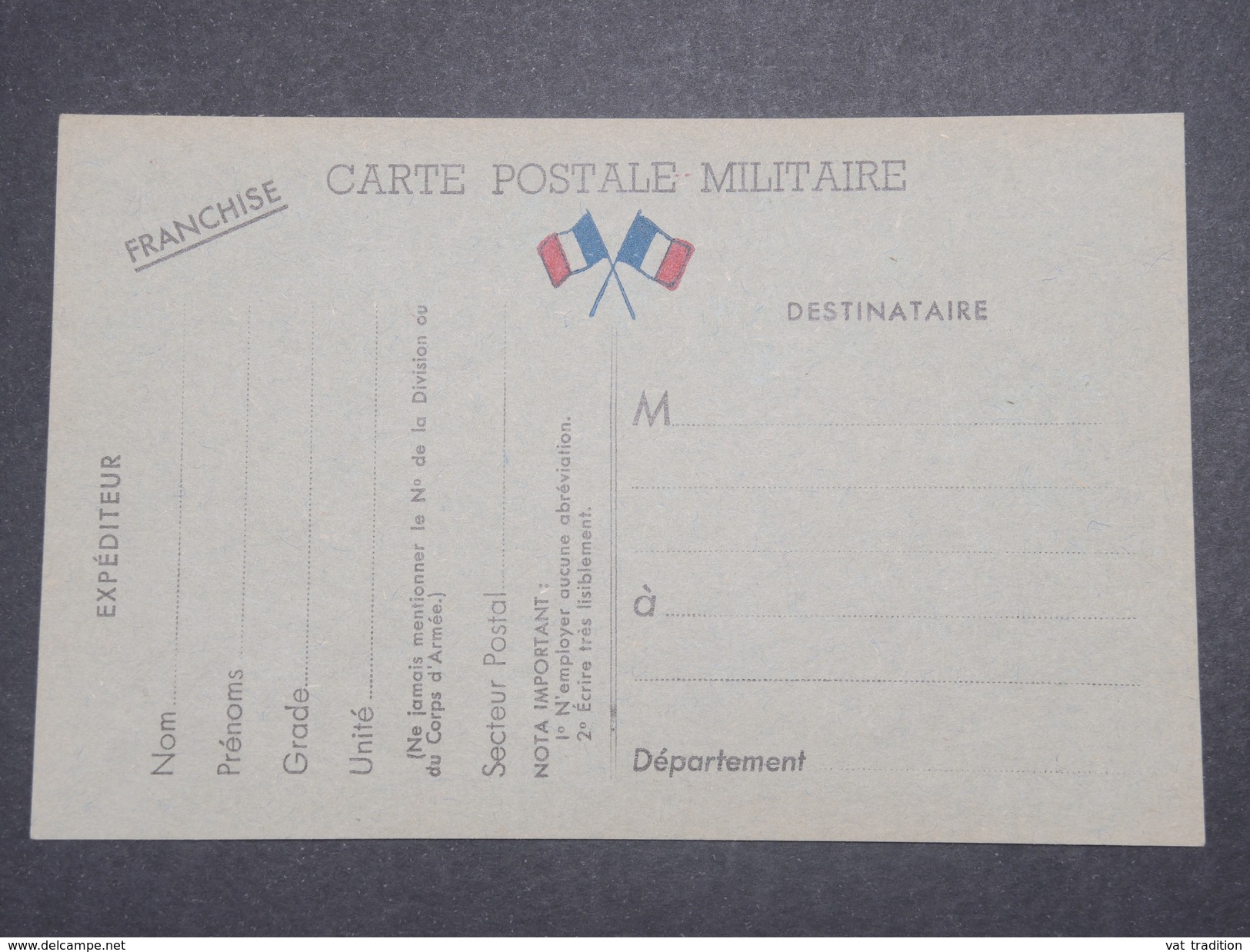 FRANCE  - Carte De Franchise Militaire Non Voyagé En 1939 - L 9022 - Lettres & Documents