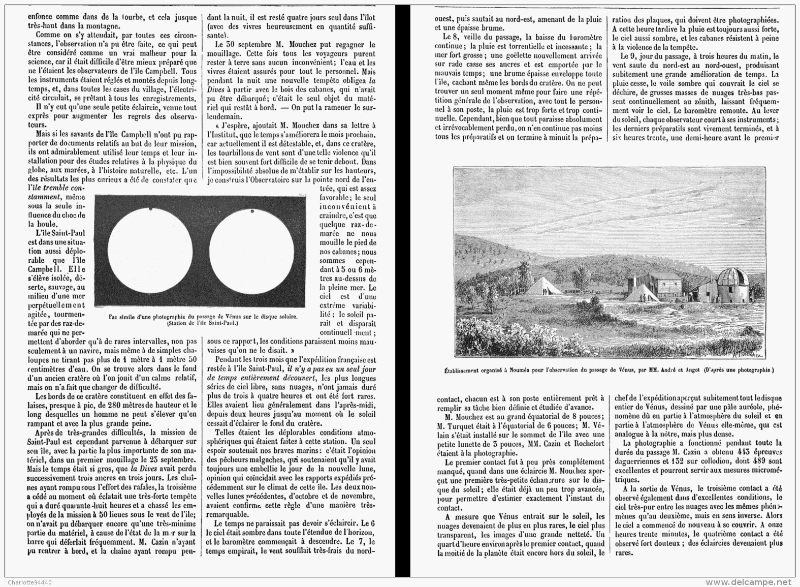 LE PASSAGE De VENUS  DE 1874  " RESULTATS DES EXPEDITIONS FRANCAISES   "  1875 (1) - Astronomie