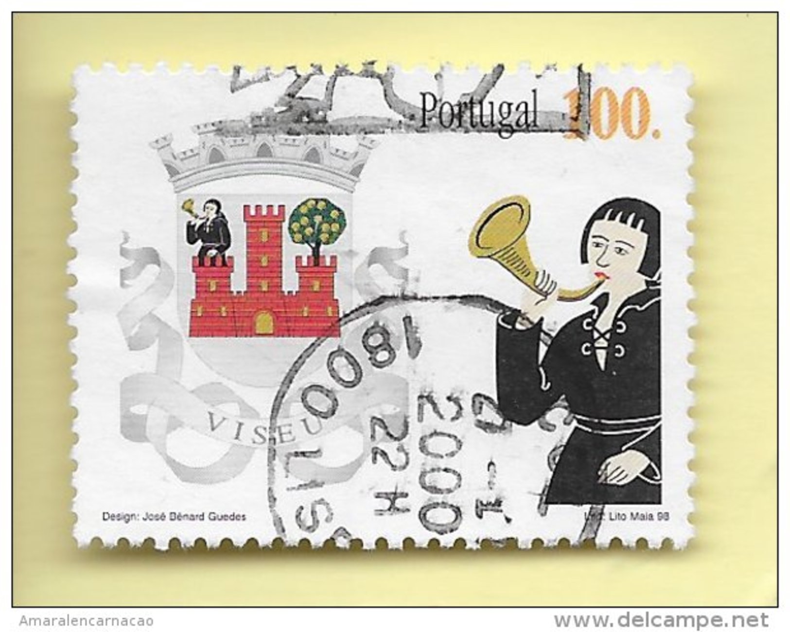 TIMBRES - STAMPS - PORTUGAL -  1998 - ARMOIRIES DES DISTRICTS DU PORTUGAL (VISEU) - TIMBRE OBLITÉRÉ - Gebraucht