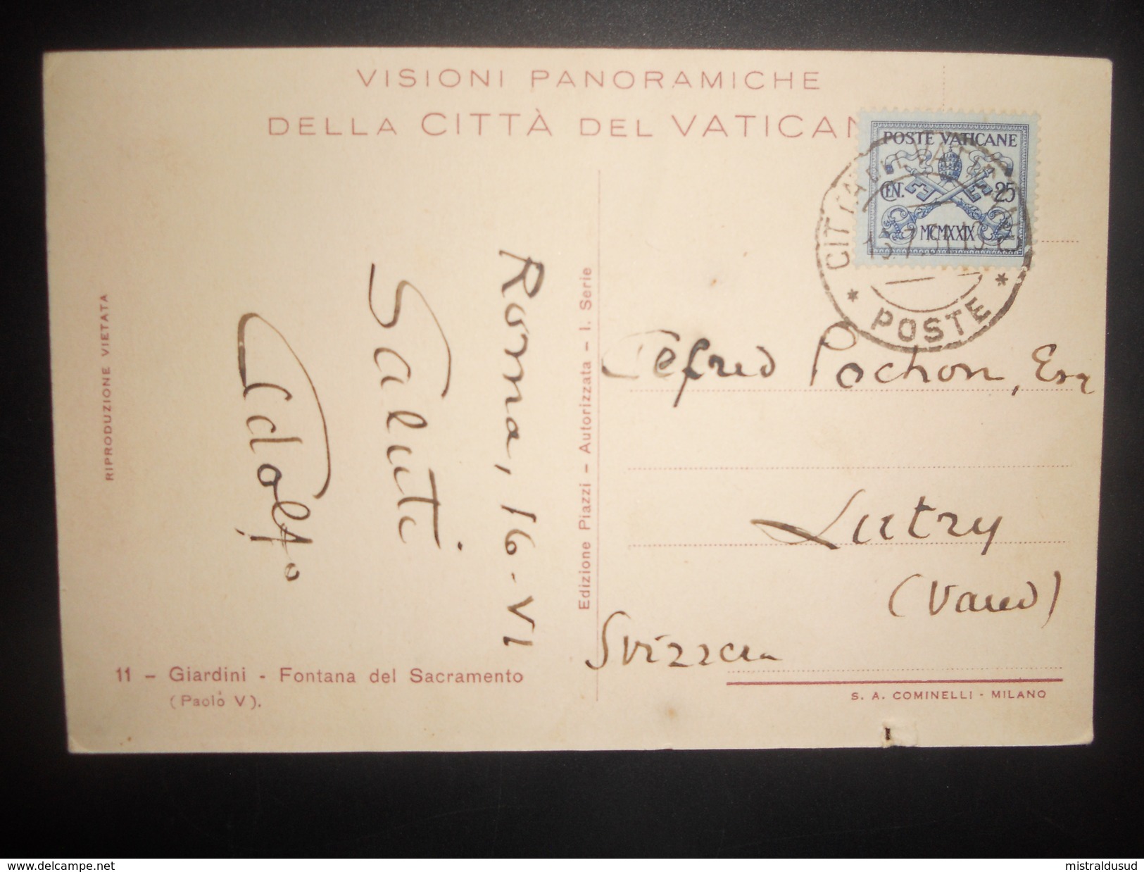 Vatican Carte De1931 Pour Lutry - Lettres & Documents