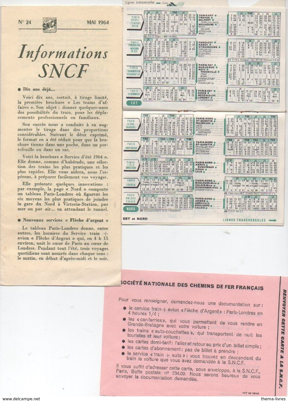 SNCF Dépliant D'informations + Horaires  Mai 1964 (PPP5403) - Europe