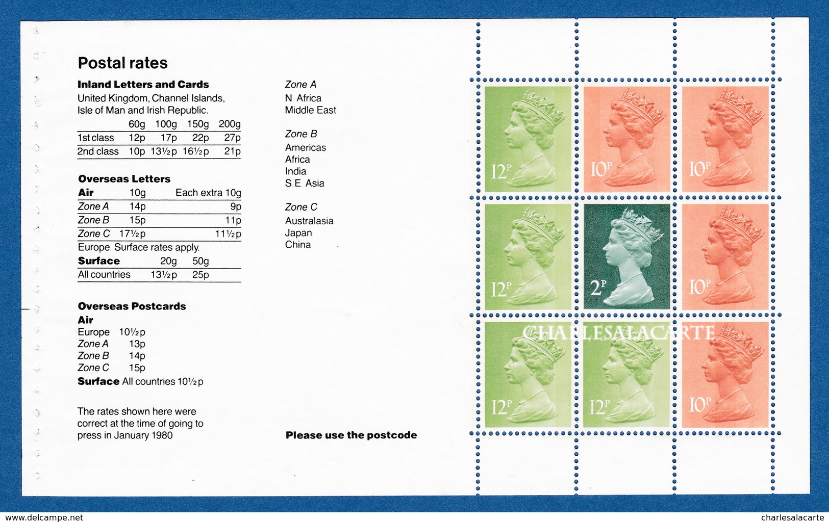 GREAT BRITAIN  1980 WEDGWOOD  BOOKLET PANE 2p, 10p X 4, 12p X 4  U.M.   S.G. X849n DP 43  N.S.C. - Blocks & Miniature Sheets