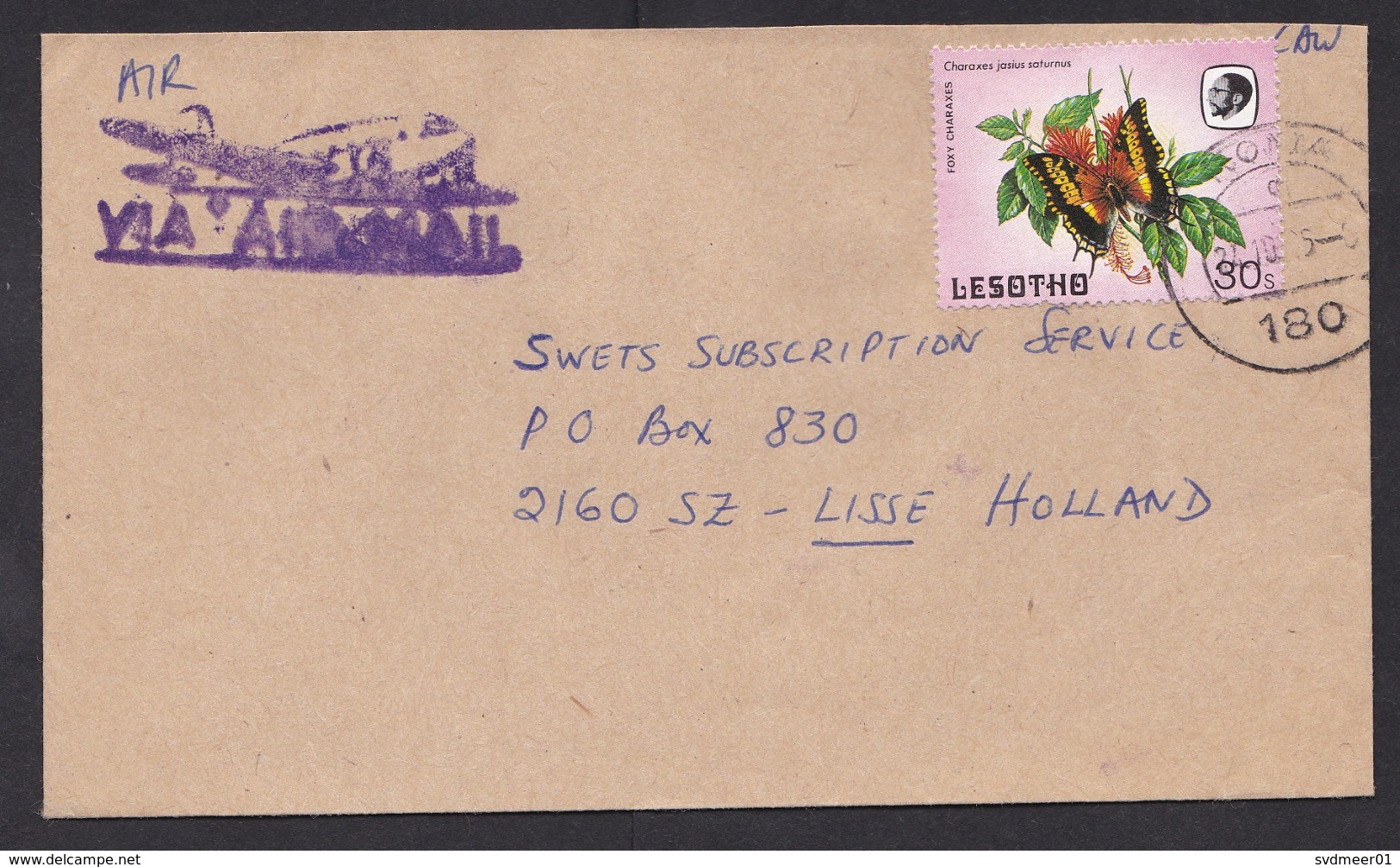 Lesotho: Airmail Cover To Netherlands, 1 Stamp, Butterfly, Insect, Rare Real Use (traces Of Use) - Lesotho (1966-...)