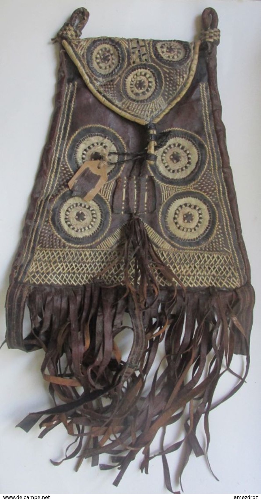 Sénégal Ancien Sac En Cuir Travaillé, Manque Sa Anse  Env 170 Gr Hauteur 26 Cm - Art Africain