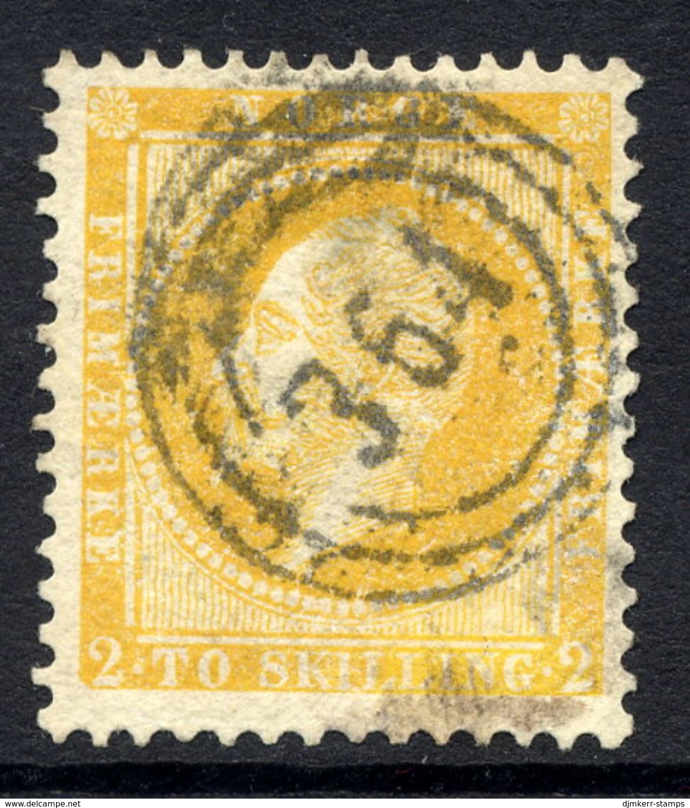 NORWAY 1857 King Oscar 2 Sk. Orange-yellow  Used.  Michel 2 - Gebraucht