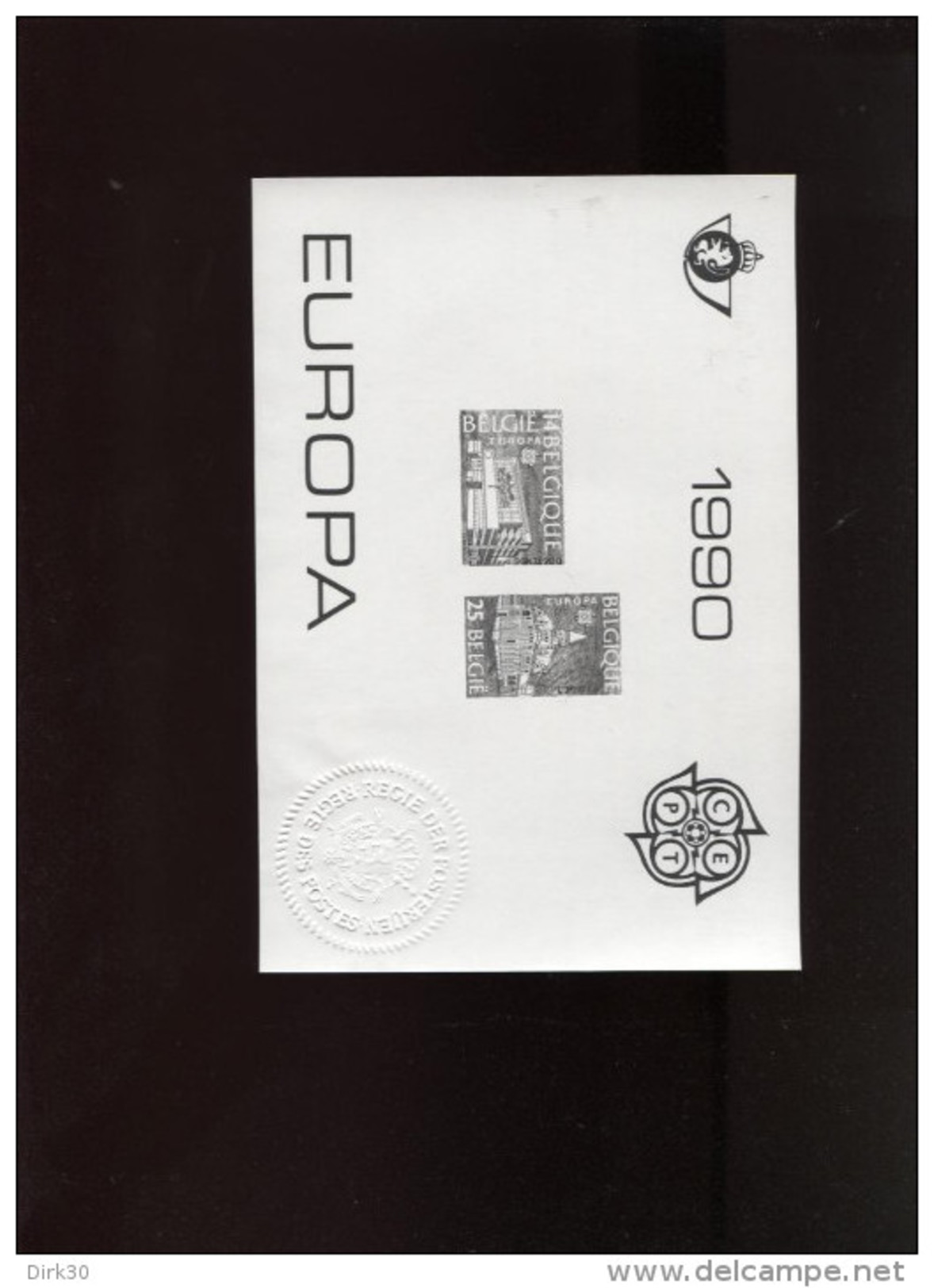Belgie 1990 Europa CEPT 2367/8 Oostende Liege Post Office Zwart-wit Velletje OCB20.00&euro; - Feuillets N&B Offerts Par La Poste [ZN & GC]