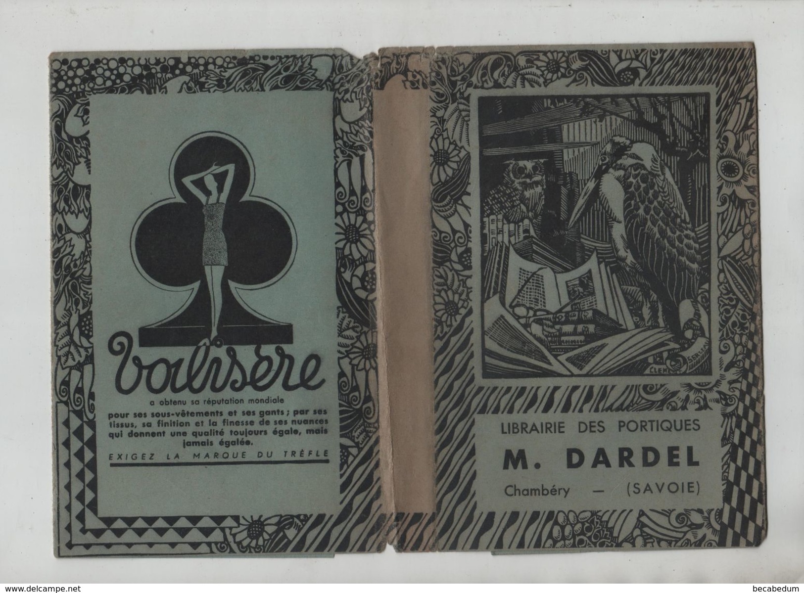 Couverture De Livre Dardel Librairie Des Portiques Chambéry  Publicité Valisère - Unclassified