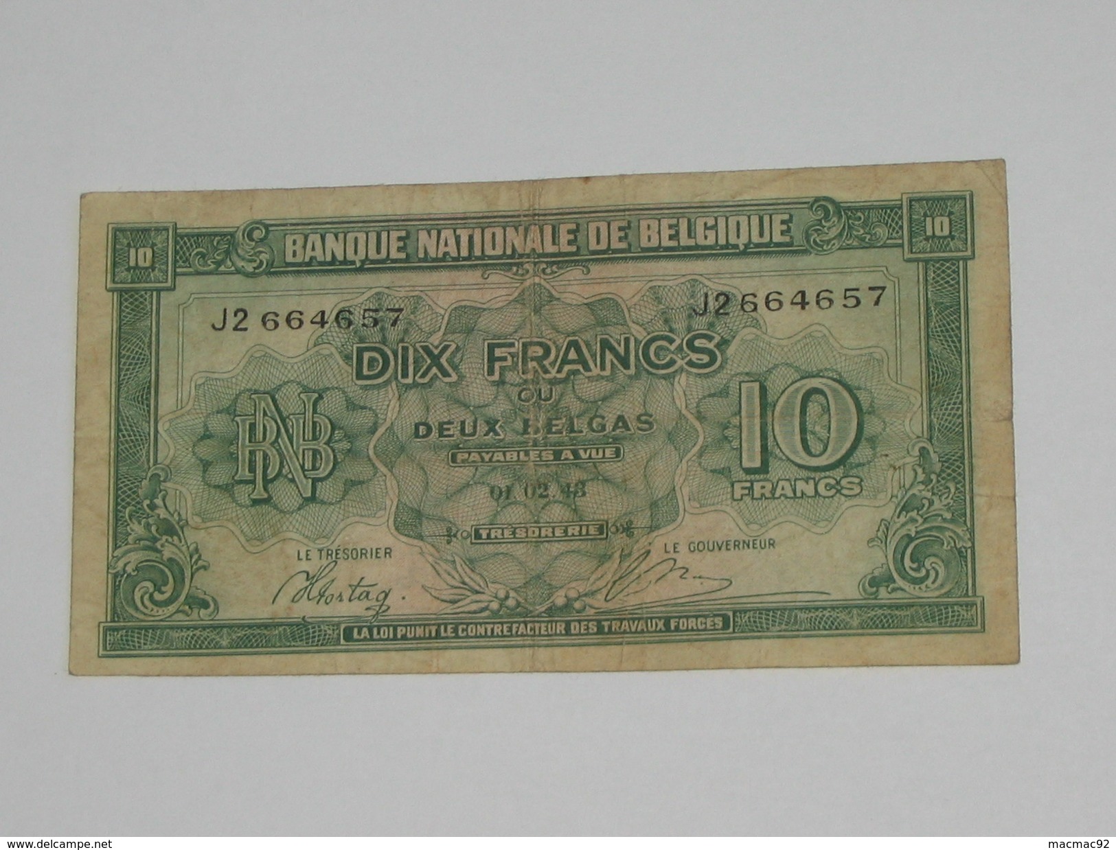 10 Francs Ou Deux Belgas - Banque Nationale De Belgique - 1943  **** EN ACHAT IMMEDIAT **** - Altri & Non Classificati